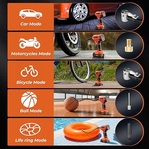 Miniatura 3 de Inflador de neumáticos, compresor de aire portátil, bomba de neumáticos de coche inalámbrica de 21 V, inflador de neumáticos de mano recargable