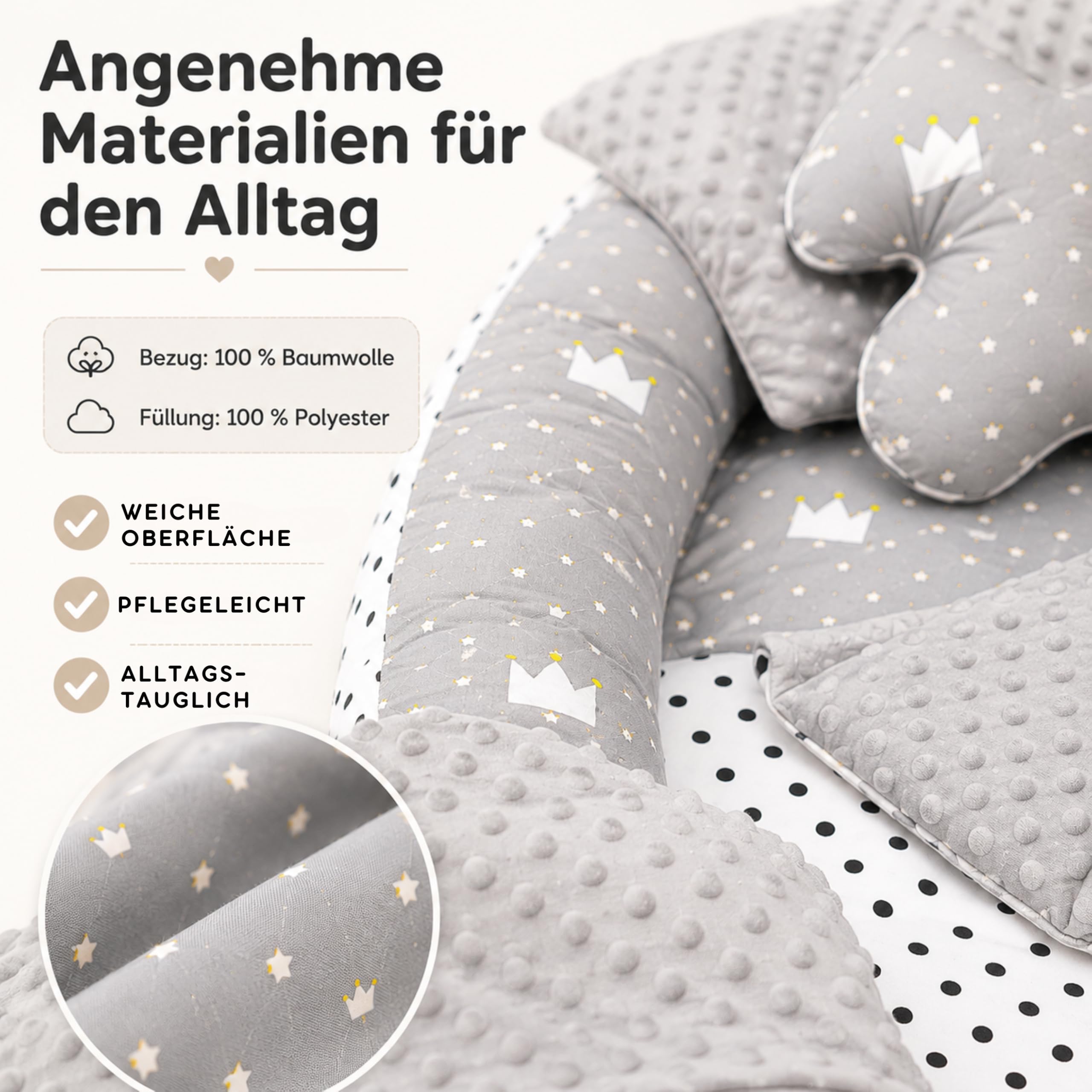 SKY & ZEN Babynestchen – Babynest 5 tlg. Set für Neugeborene mit Tragegriff
