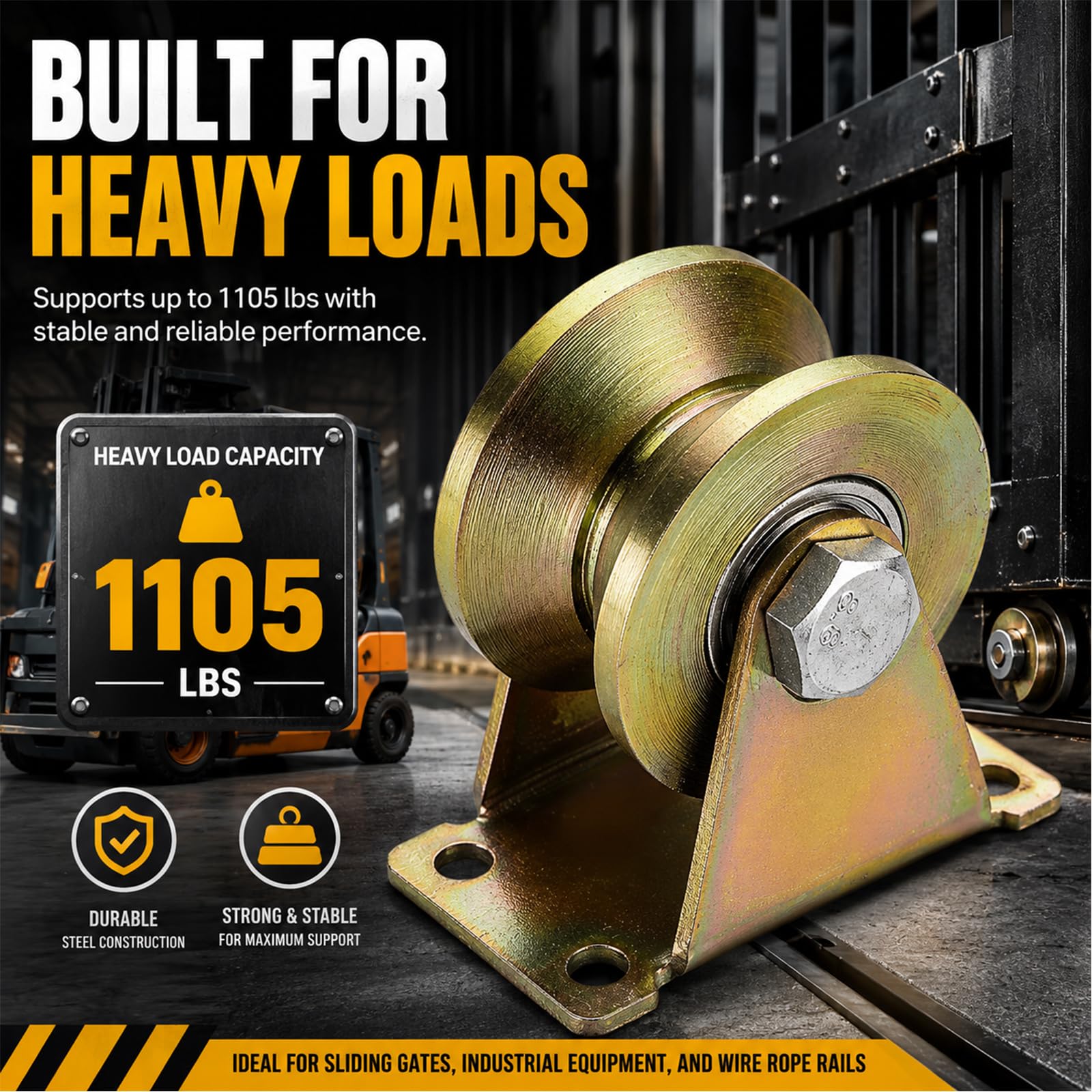 Lyplus Heavy Duty 3-Inch V-Groove Caster Wheels - Load Capacity 1105 Lbs,Smooth Rolling with Double Bearings for Industrial Machines, Sliding Gates, and Wire Rope Rails (2 Pack) — Amazon image 2