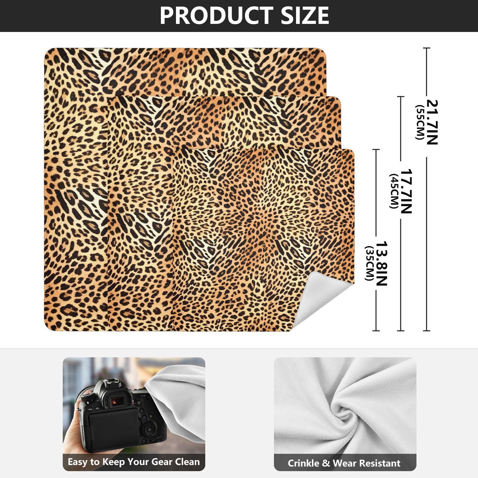 ODAWA Lens Protector Wrapper 21.7 In, Leopard Print Makeup Wrap Cloth Bag, Self Adhesive Wraps for Electronics