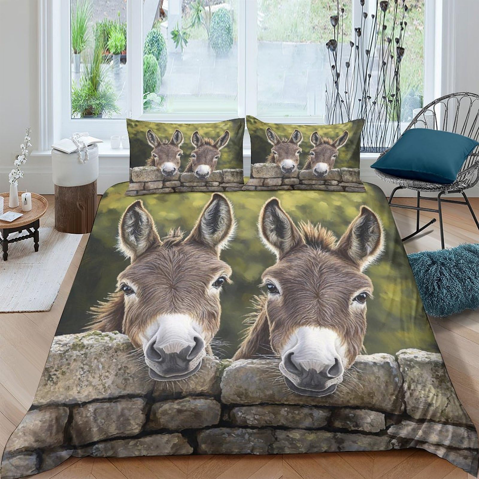 Ctjqhvkz Style-5 3D Printed Donkey Fence Fitted Sheet Microfiber Soft Decorative Animal Bed Sheet For Bedroom Guest Room Decor Single（135X200cm）