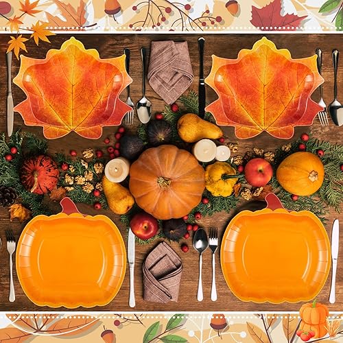 Miniatura 6 de 150 platos de papel de Acción de Gracias, platos de papel de calabaza, hojas de arce, platos de papel desechables de otoño para Acción de Gracias,