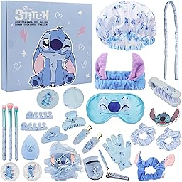 Get Trend Disney Stitch Advent Calendar 2025 Girl Teen Women Beauty Gift Set Sleep Mask Brushes Countdown Christmas (Stitch Blue)