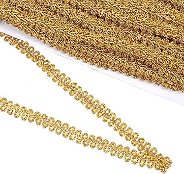 Gold Metallic Gimp Braid Lace Trim - 27 Yards × 0.39 Inch Centipede Braid Lace Gold Trim - Polyester Sewing Craft Decoration, DIY Wedding Clothing Accessories