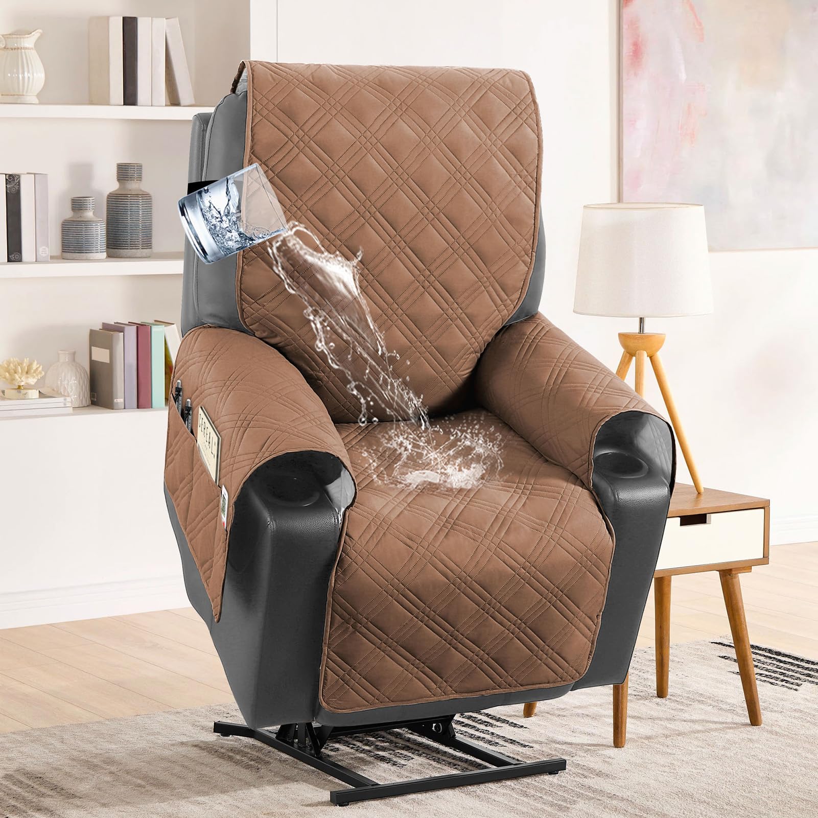 Impermeabile Copripoltrona Relax Reclinabile, Copripoltrona 1 Posto Con Braccioli, Copertura Salvadivano per Poltrona Antiscivolo, Copridivano Reclinabile (Argilla)
