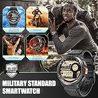 Vista 6 de Reloj inteligente militar para hombre con llamada/linterna LED, 3ATM, resistente al agua, 1.45 pulgadas, HD, resistente, táctico, con brújula