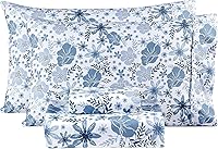 Vista 35 de Mooreeke Cómodo juego de sábanas de tamaño individual, floral, de microfibra, estampado, suave y transpirable, azul y beige, bajera ajustada que