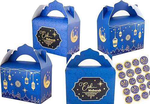Miniatura 2 de FANCY LAND Eid Mubarak - Cajas de regalo de papel de aluminio dorado con calcomanías, cajas de regalo para fiesta de Ramadán