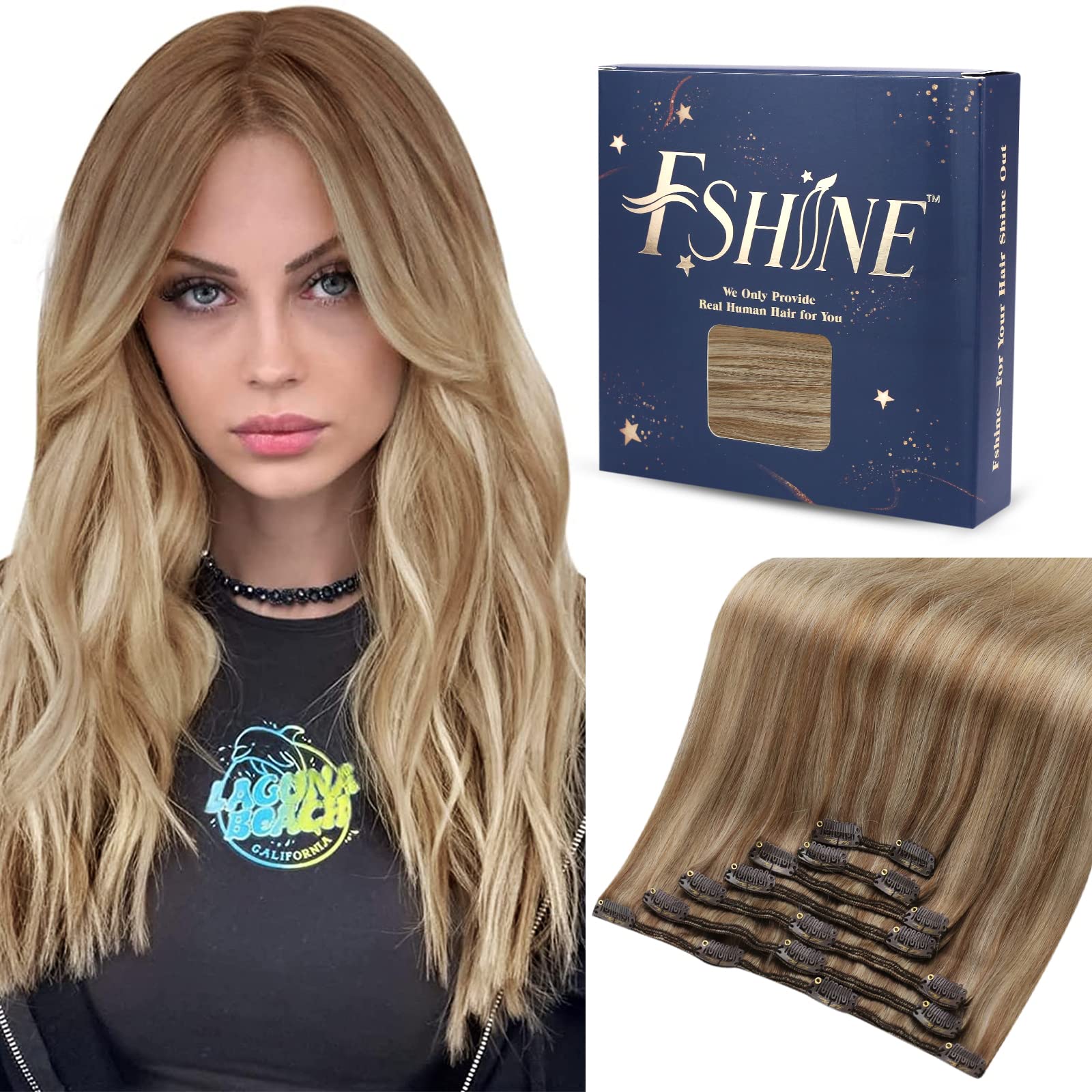 Clip En Extensiones De Cabello Humano 40CM Extensiones Clip Pelo Natural Rubio Claro Desvanecimiento a Rubio Ceniza Cabello Remy Extensiones De Cabello Humano Recto 120g 7piezas Color 10 16 16