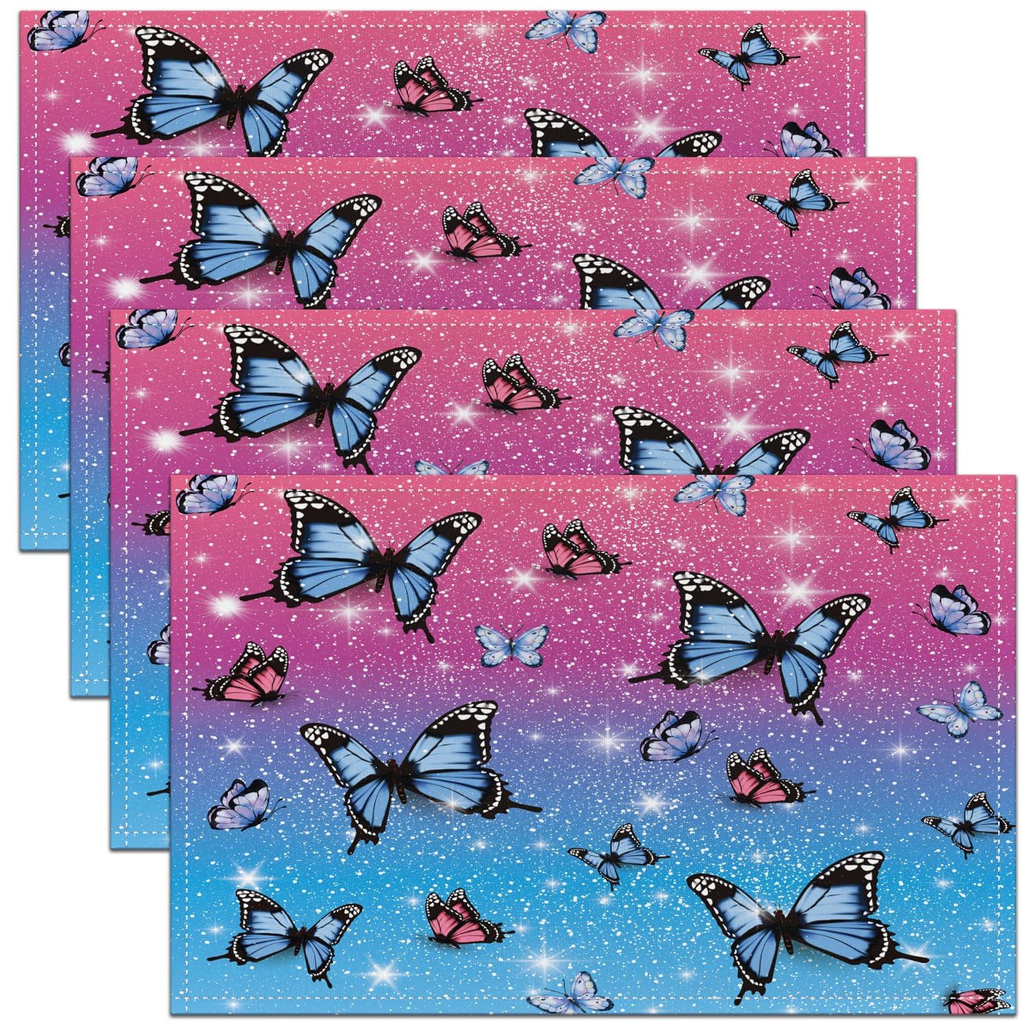 Homemissing Multicoloured 5 Butterfly Table Mats Placemat 45X30cm Glitter Placemats Set Of 4 Kids Butterflies Placemats For Dining Table Indoor Outdoor Kitchen Blue Pink Luxury Table Place Mats