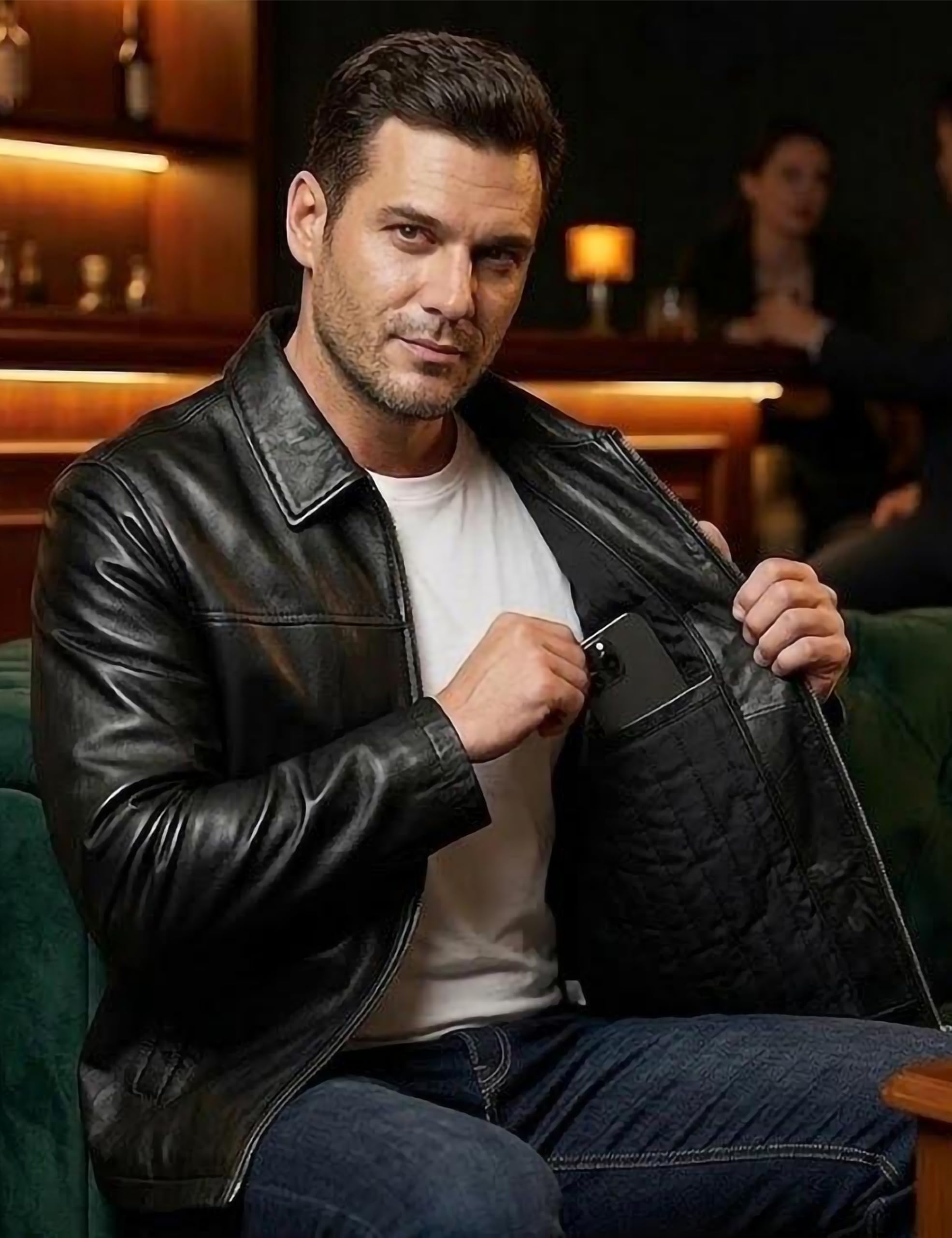 Chaqueta de piel de cordero real para hombre, para un estilo clásico elegante, abrigo de cuero casual, negro, talla XL