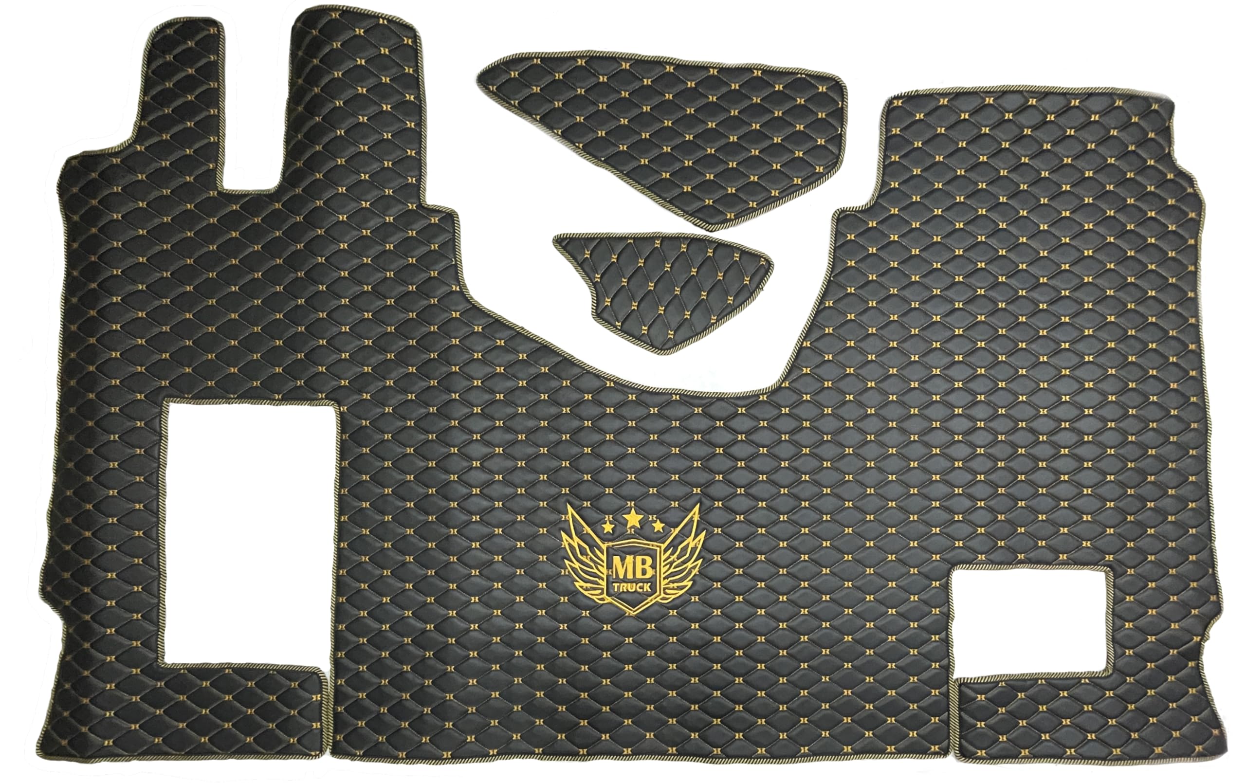 Tapis de Voiture pour Cabine conducteur de Camion. Compatible avec Mercedes Actros MP4 MP5 MP6 (Fil doré Noir, siège Passager Non rembourré)