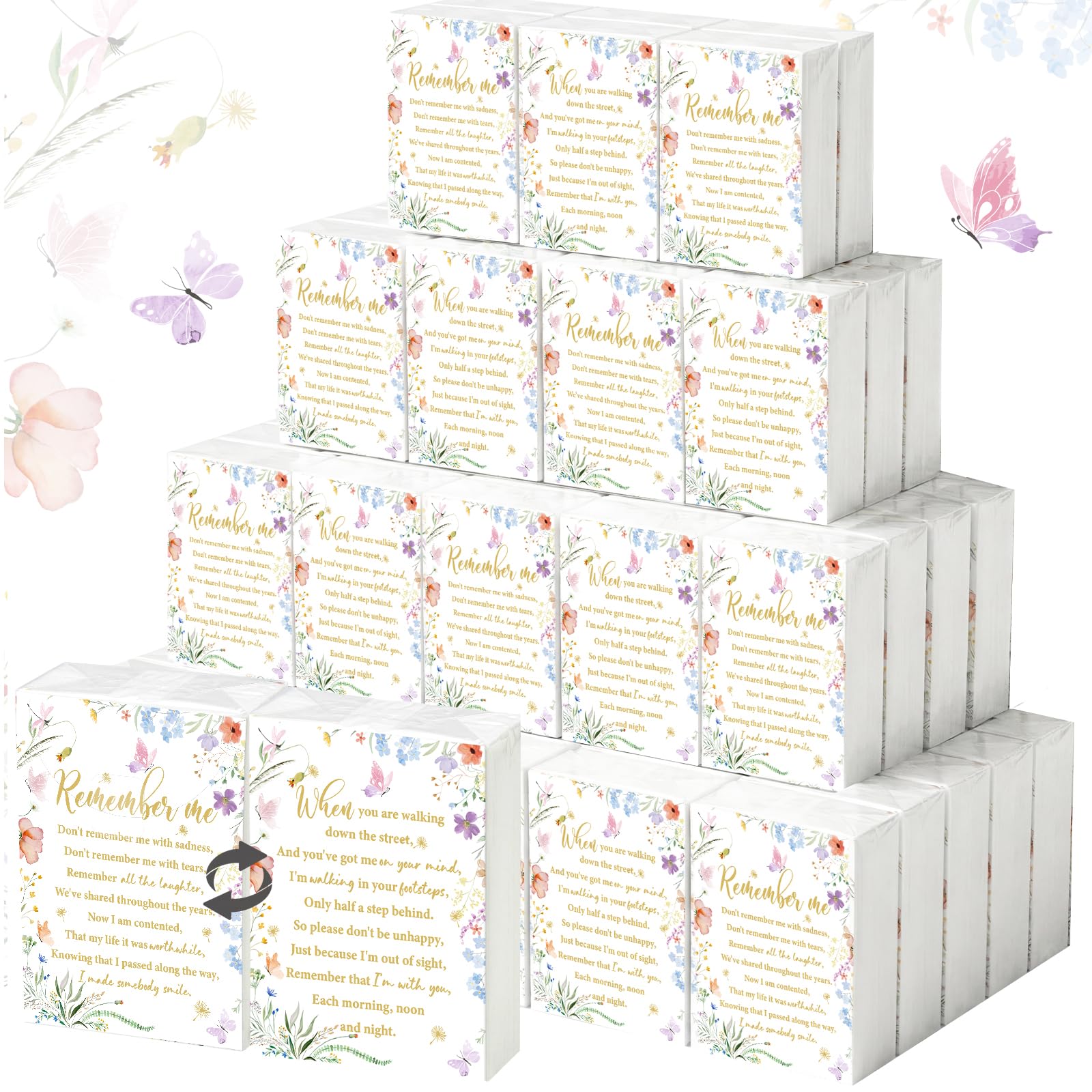 Sinmoe 120 Pack Funeral Tissues 3 Ply Pocket Travel Size Poem, Floral