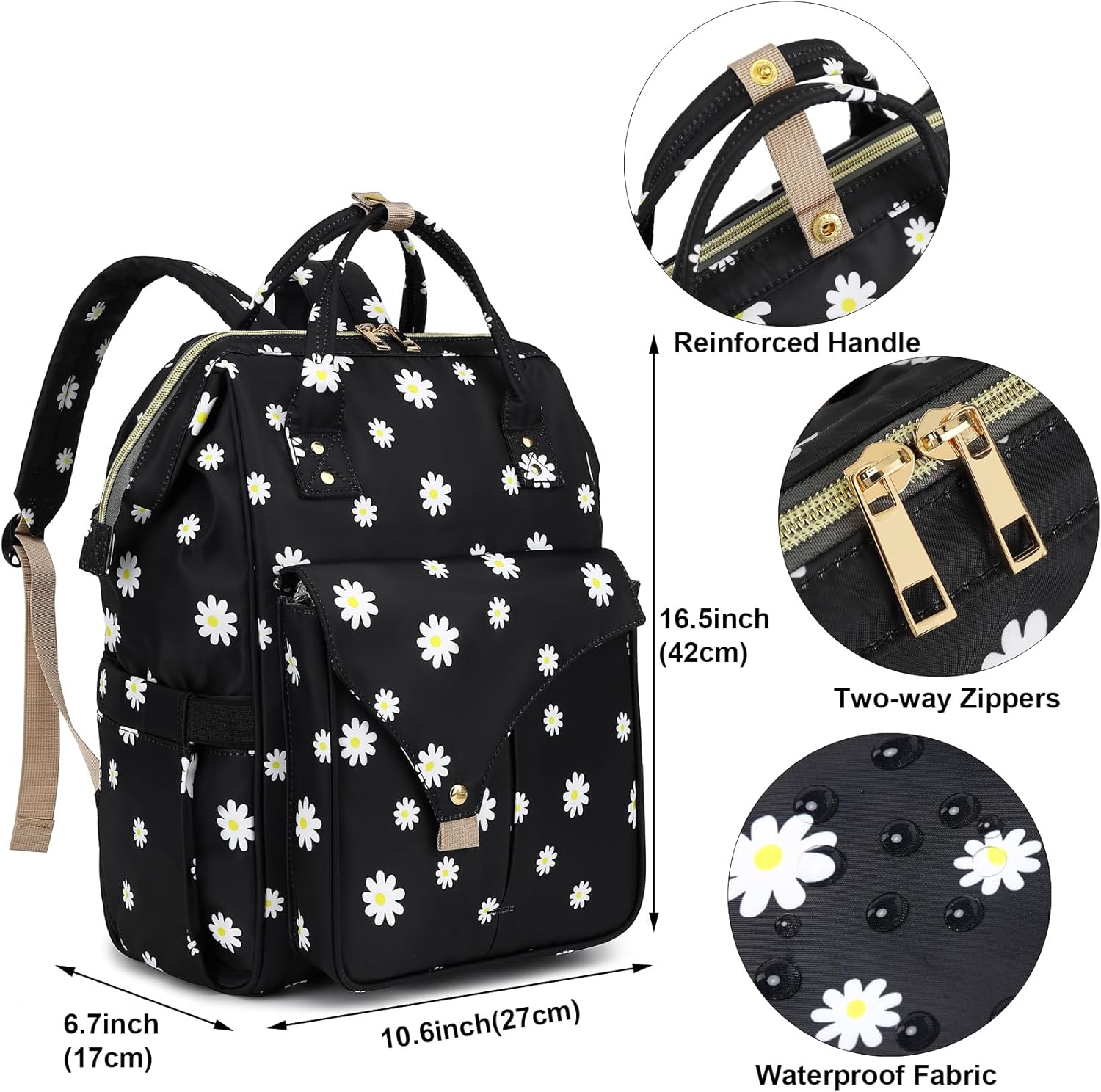 Flowers Laptop Backpack College School Backpack Bookbags Nurse Backpacks Travel Bags Casual Daypacks for Women Girls Fits 15.6 Inch Notebook (Black) - Image 5