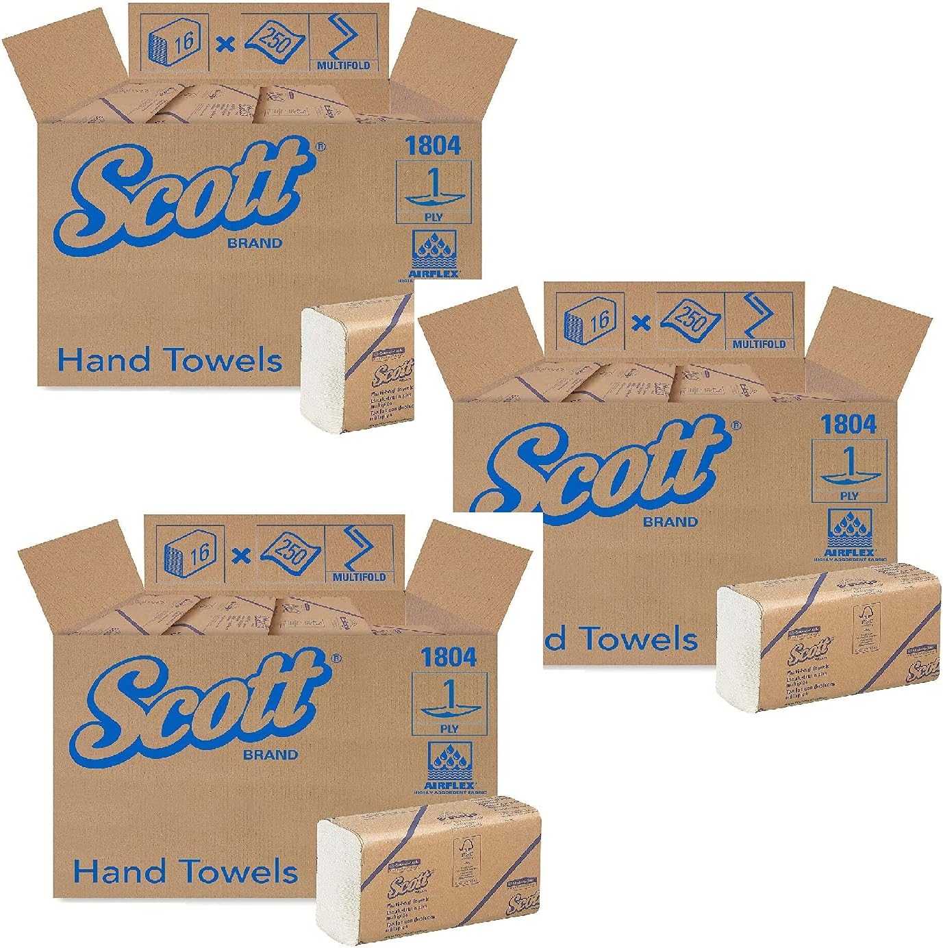 Scott Essential Multifold Paper Towels (01804) with Fast-Drying Absorbency Pockets, White, 16 Packs/Case, 250 Multifold Towels/Pack (Pack 3)