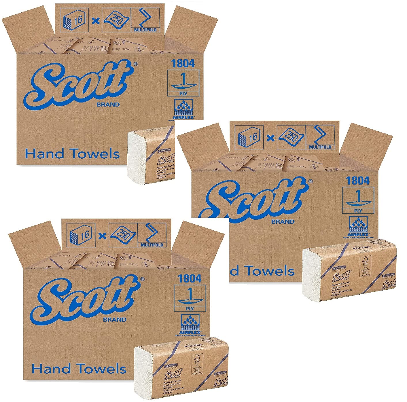 Scott Essential Multifold Paper Towels (01804) with Fast-Drying Absorbency Pockets, White, 16 Packs/Case, 250 Multifold Towels/Pack (Pack 3)