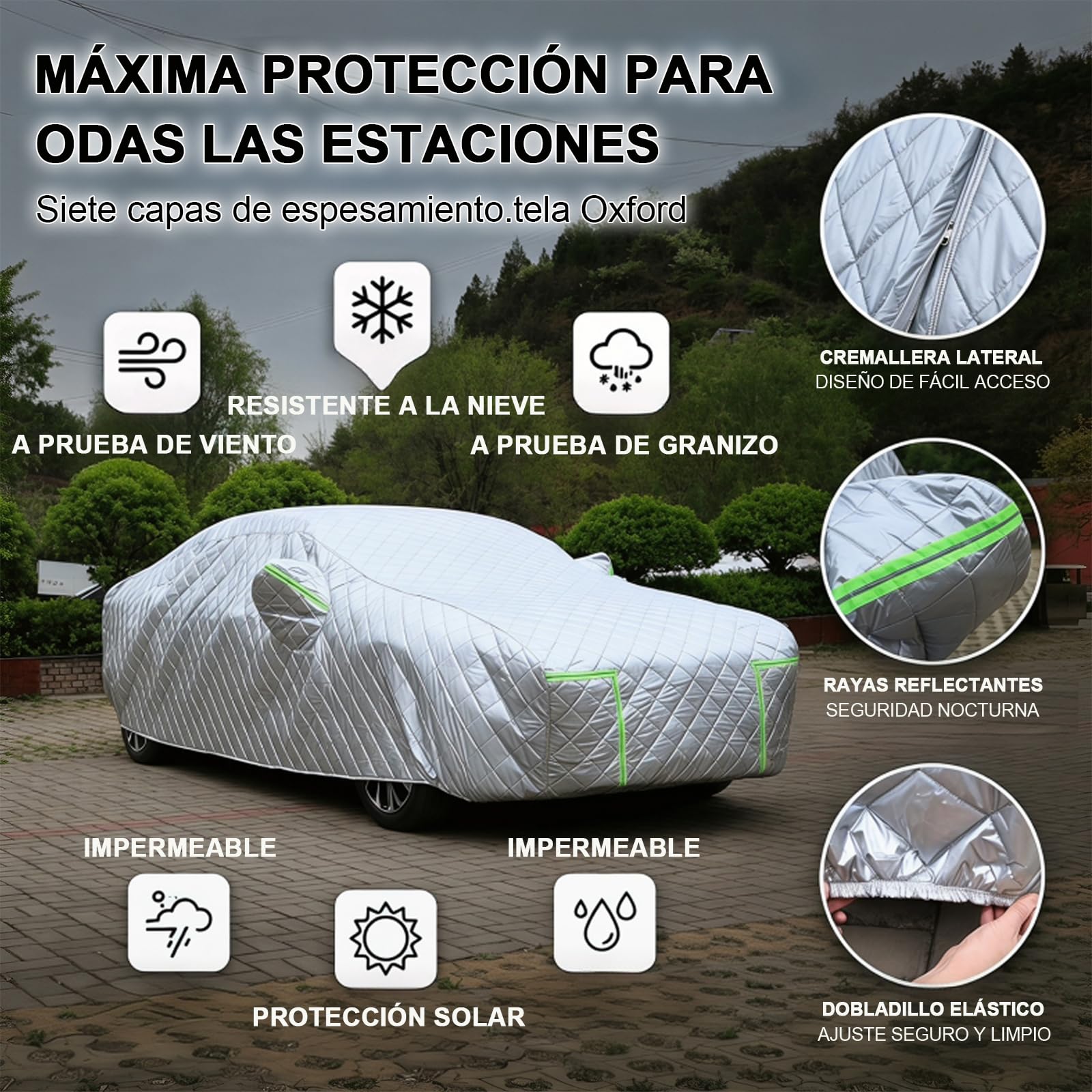 Funda Coche Antigranizo para Seat Ateca (2016-2026) Espesado de 7 Capas, Forro Suave, Transpirable, Antiviento, Impermeable, Tejido Oxford, Anti-UV, 4 Estaciones