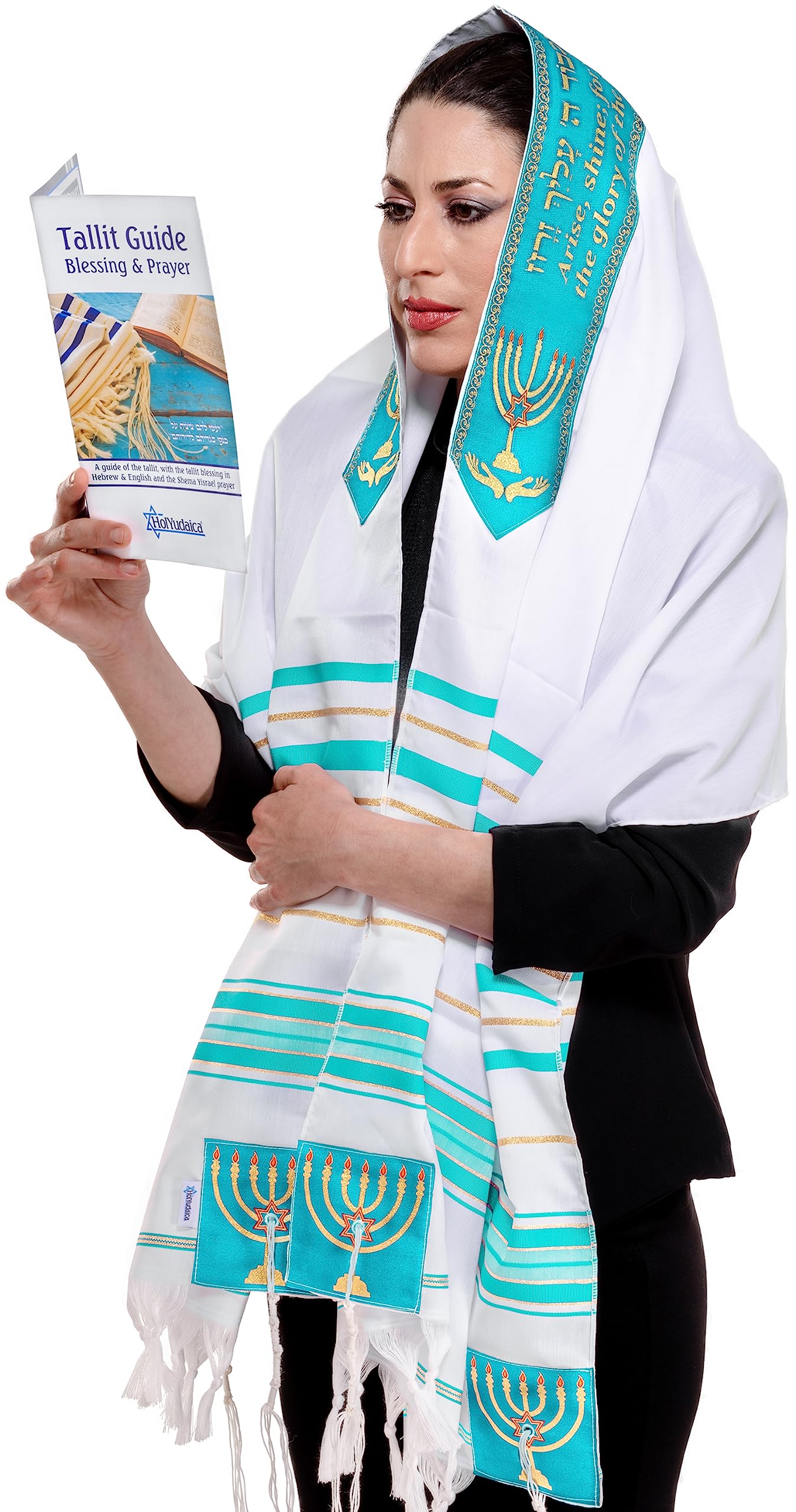 HolYudaica Tallit Prayer Shawl with Matching Bag 24'x72', Certified Kosher, Kumi Ori Tallit for Men and Women, Made in Israel