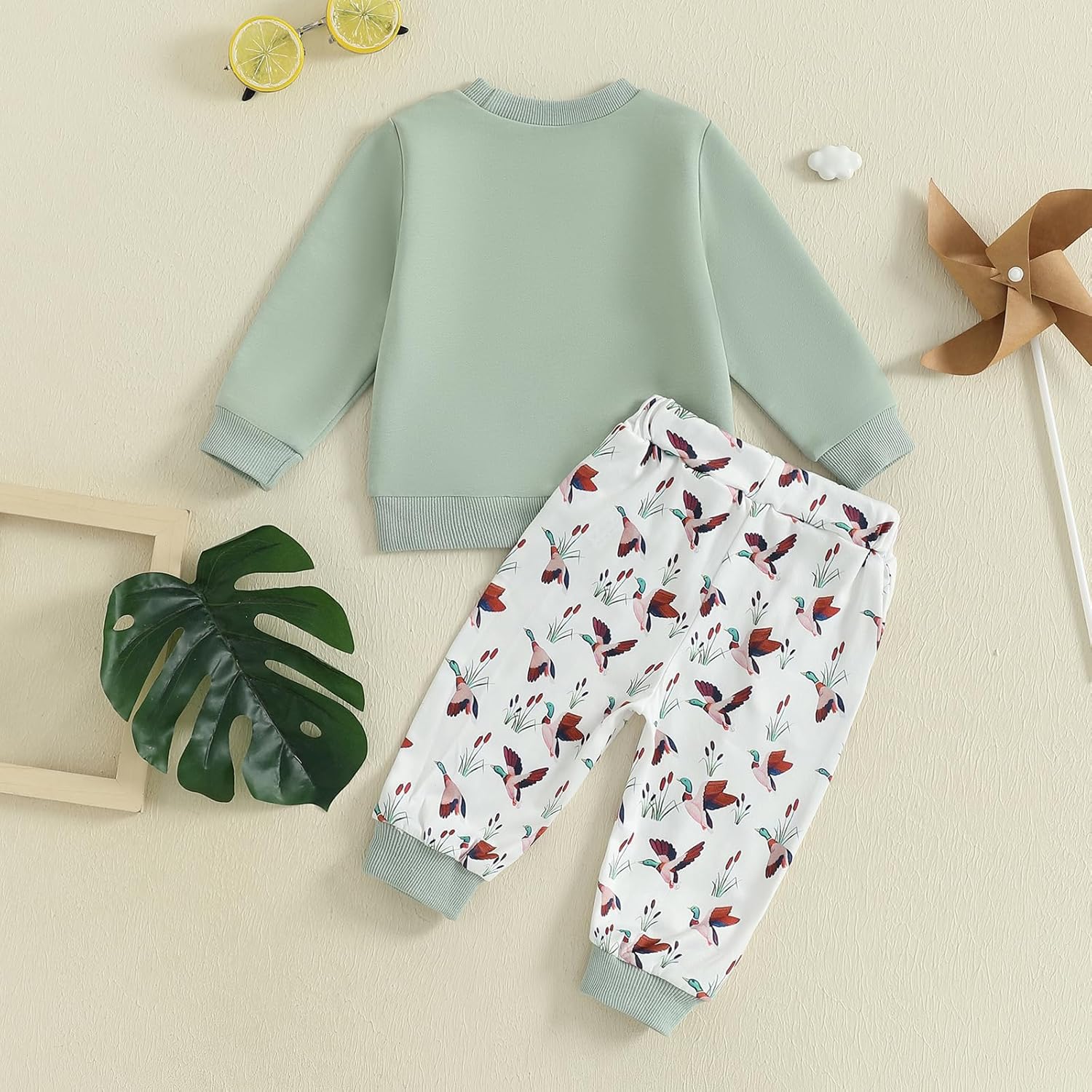 Toddler Baby Boy Fall Winter Clothes Retro Embroidery Duck Hunting Sweatshirt Pullover Camo Pants Outfits - Image 2