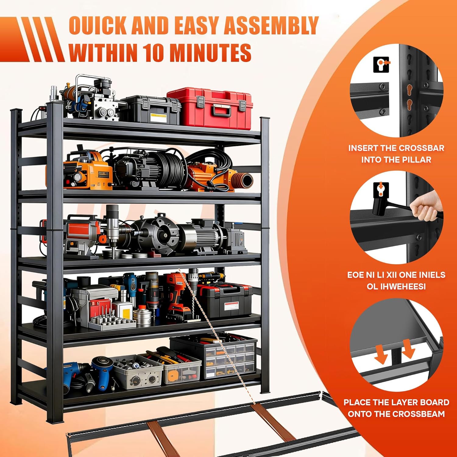 72''Hx36''Wx16''D Metal Garage Shelving Heavy Duty Storage Shelves Series, Large Industrial Shelving Unit for Basement, Business, Factories, Commercial, Warehouse and Workshop - Image 7