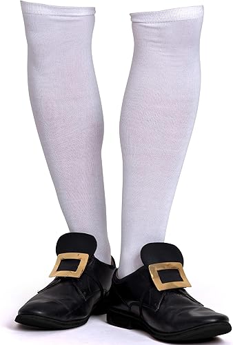 Skeleteen - Calcetines coloniales blancos para disfraz, hasta la rodilla, calcetines de punto blanco para disfraz colonial para adultos y niños