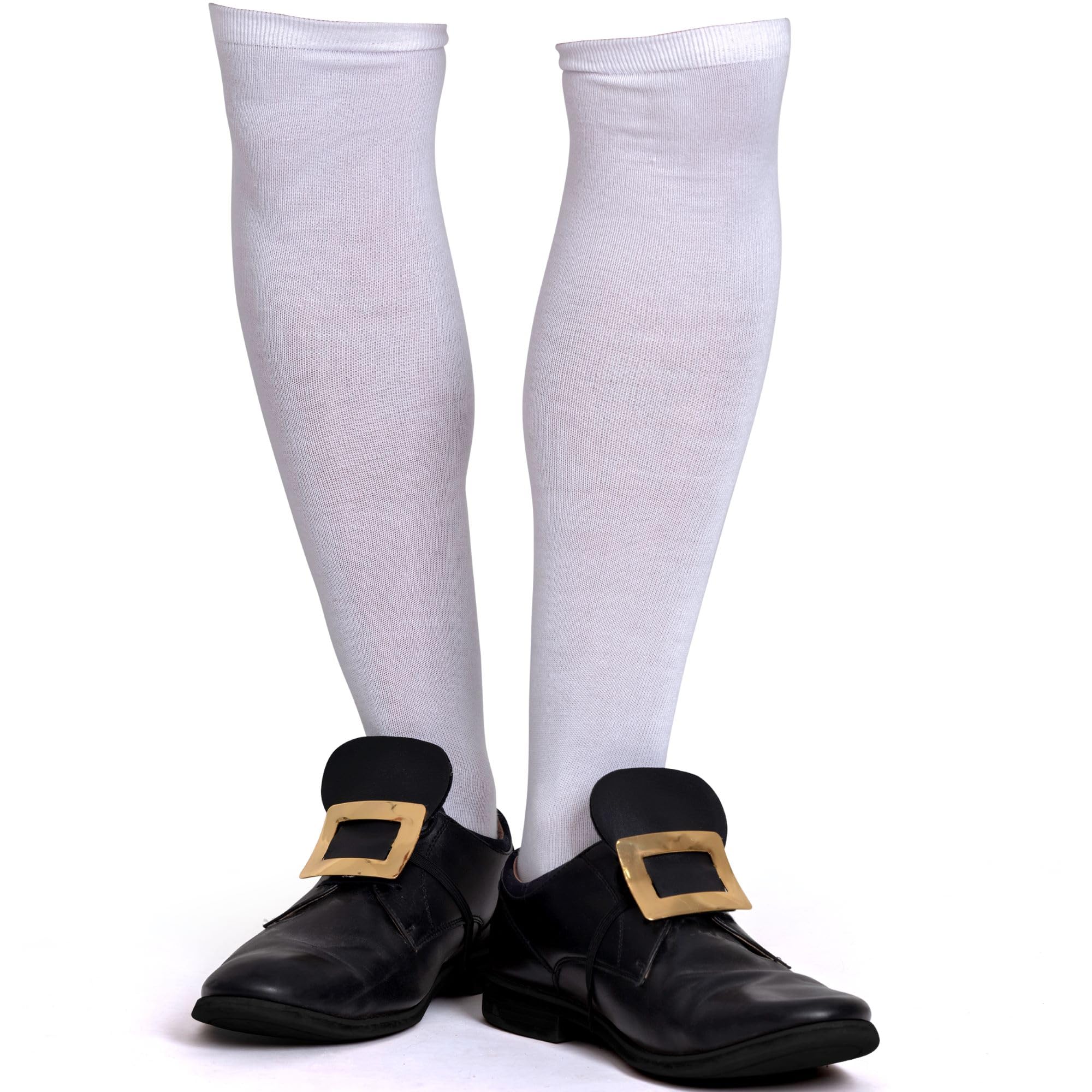 SkeleteenSkeleteen Colonial White Costume Socks - Knee High White Knit Colonial Costume Dress Socks for Adults and Children