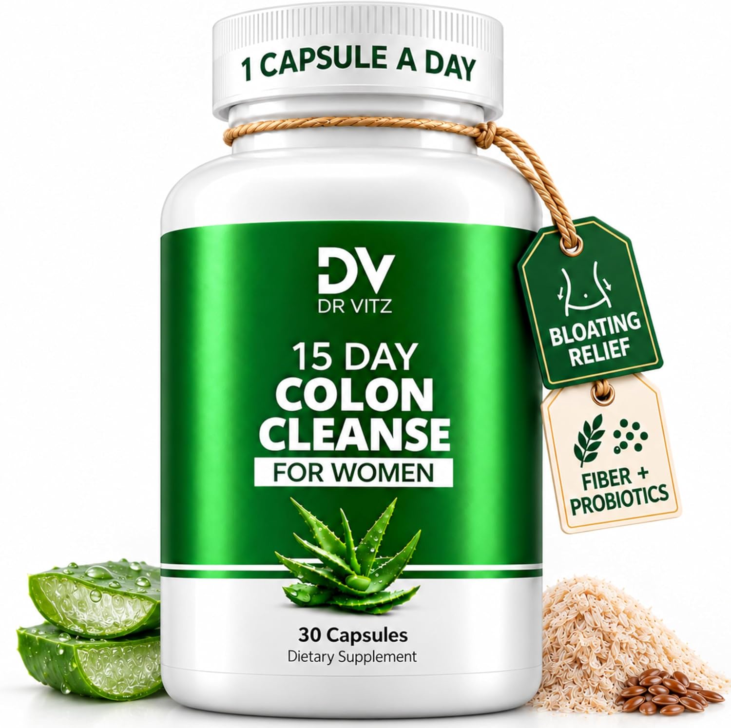 15 Day Colon Cleanse for Women – Natural Detox Pills with Herbs, Fiber & Probiotics – Bloating & Constipation Relief, Weight Loss & Gut Health Reset – 30 Capsules