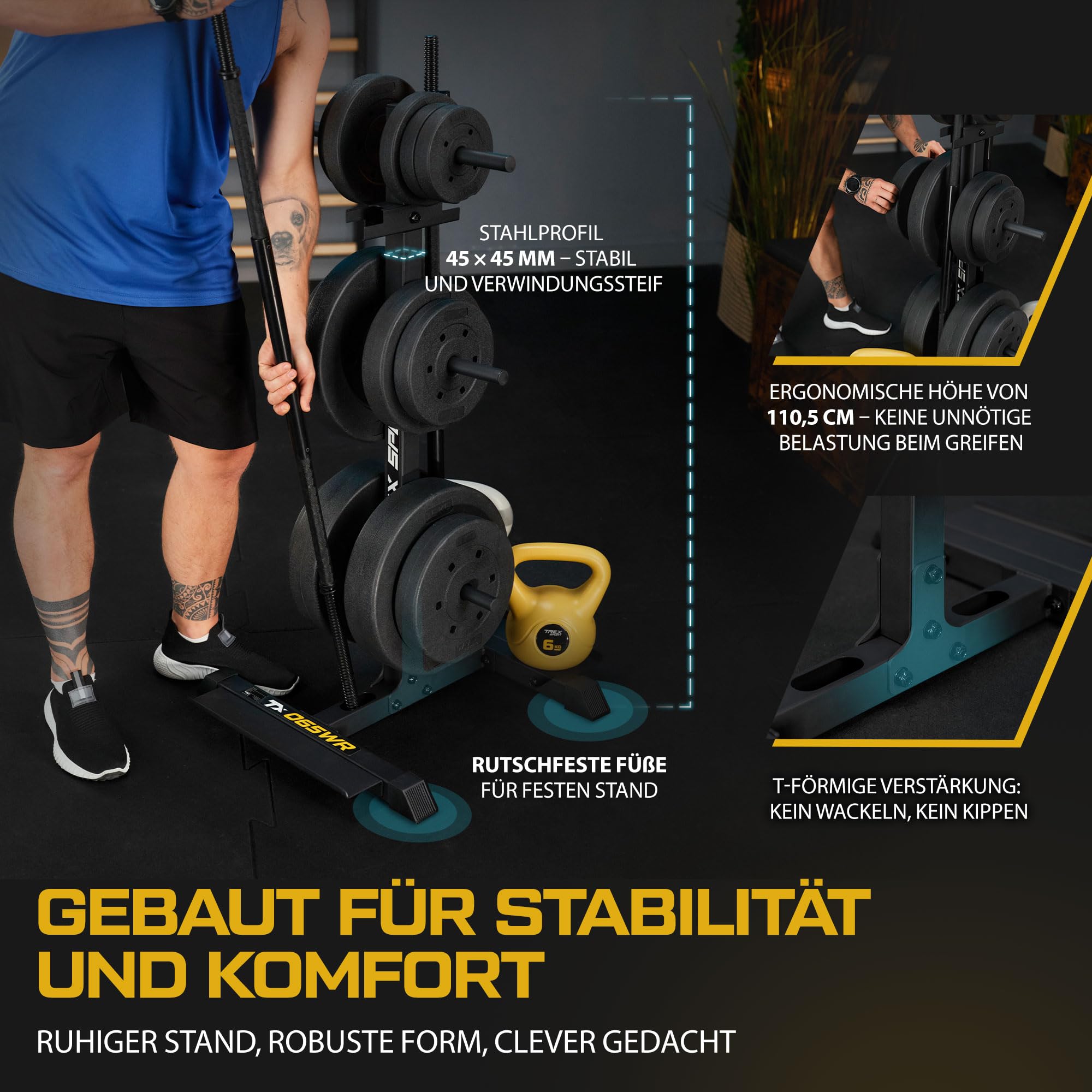 TREX SPORT Hantelscheibenständer Home Gym Hantelablage bis 360 kg TX-065WR