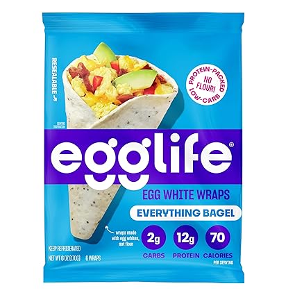 Egglife Everything Bagel Egg White Wraps - (6 Count) - Refrigerated, Flourless, Gluten Free Wraps - Low Carb Tortilla Alternative