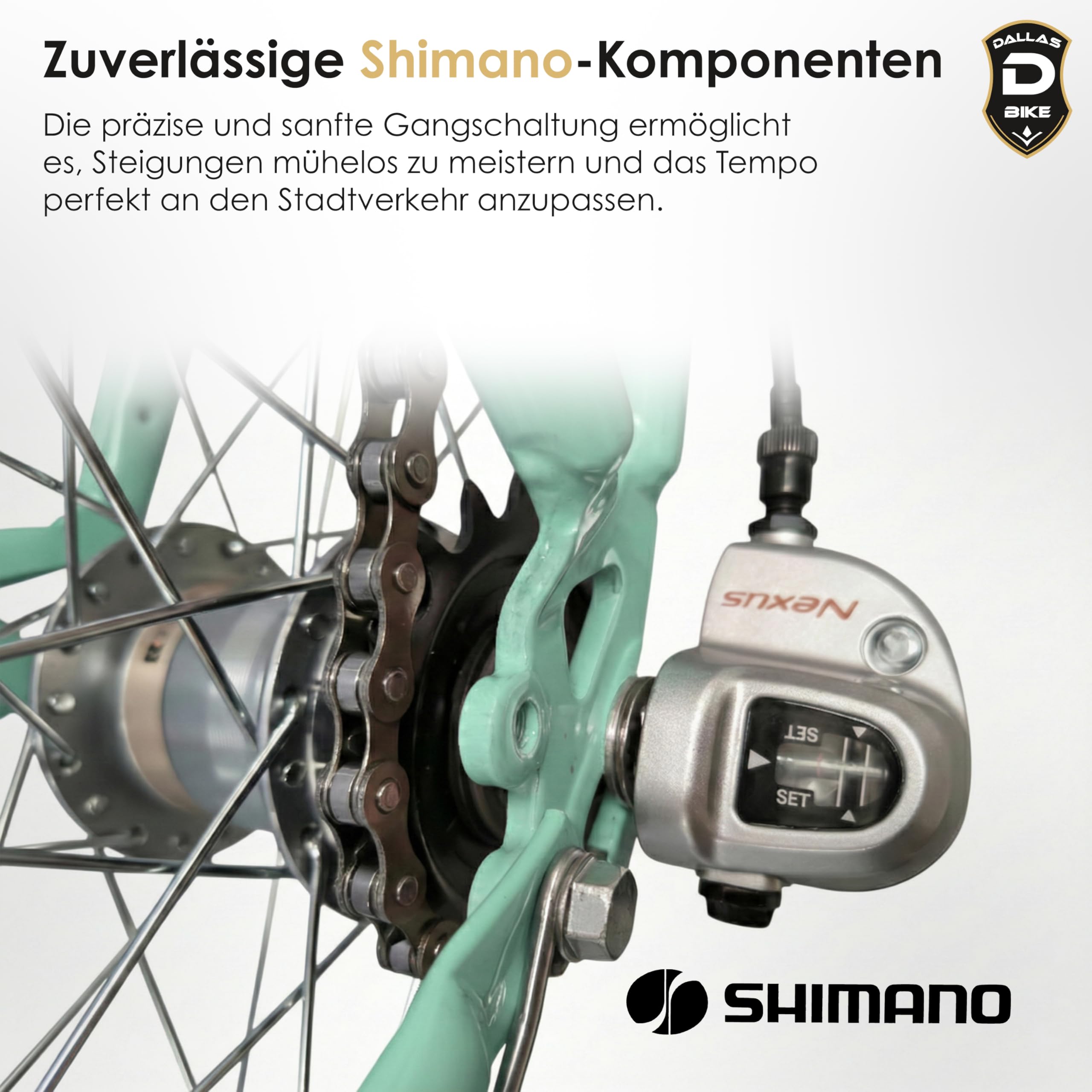 Fahrrad 28 Zoll - Bequemes Cityrad für Damen und Herren - mit 3-Gang Shimano Schaltung - Komfortabler Tiefeinsteiger für Stadt und Pendler - Dallas City - Minze, Creme