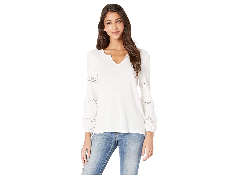 

1.STATE Split-Neck Knit Top with Lace Trim Detail (Soft Ecru) Women's Blouse, White