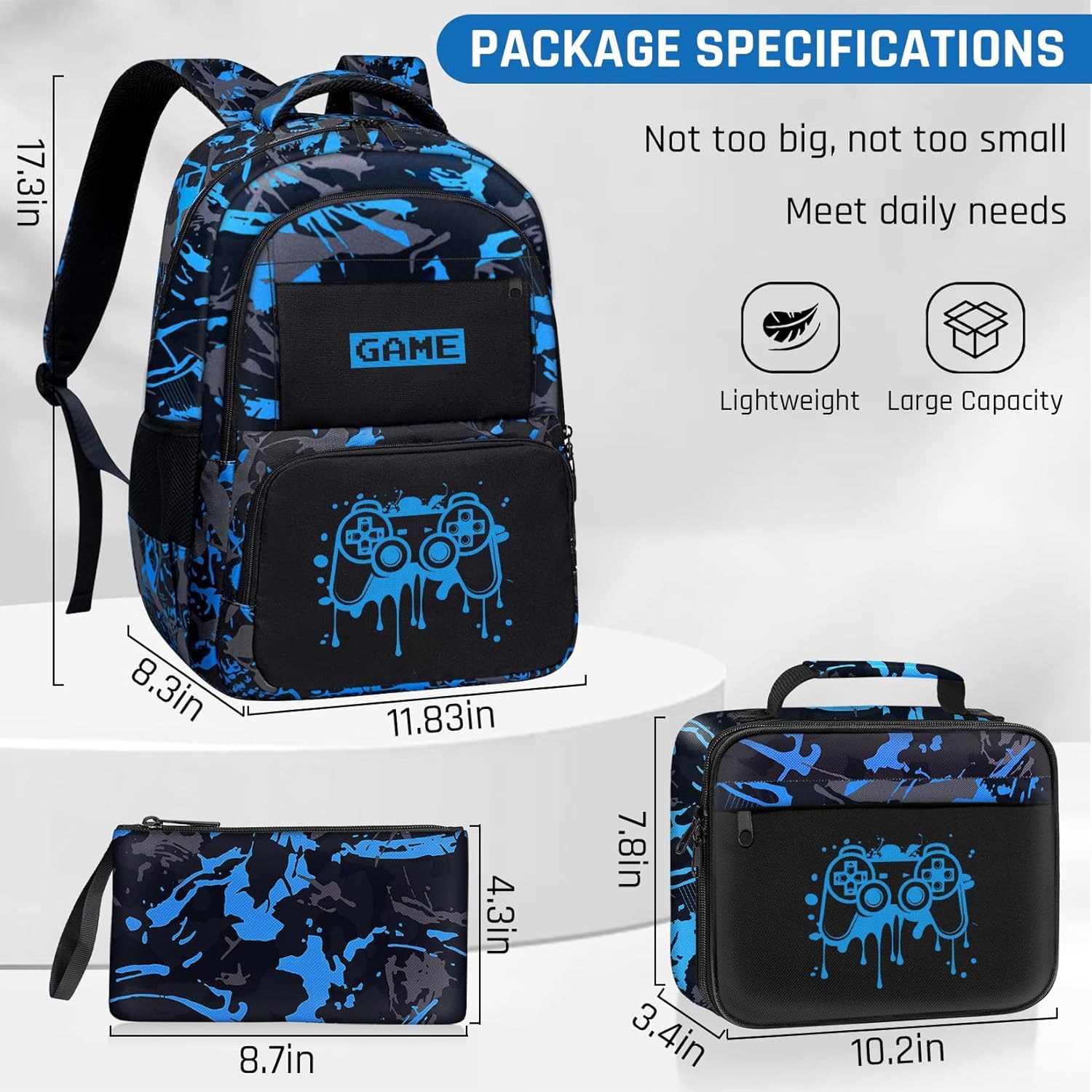 School Backpack for Boys - Game Boys Backpack for Kids Children Teens Elementary Middle School - 17″ Gamer Bookbag Travel Back Pack for Age 6-18 - Image 6