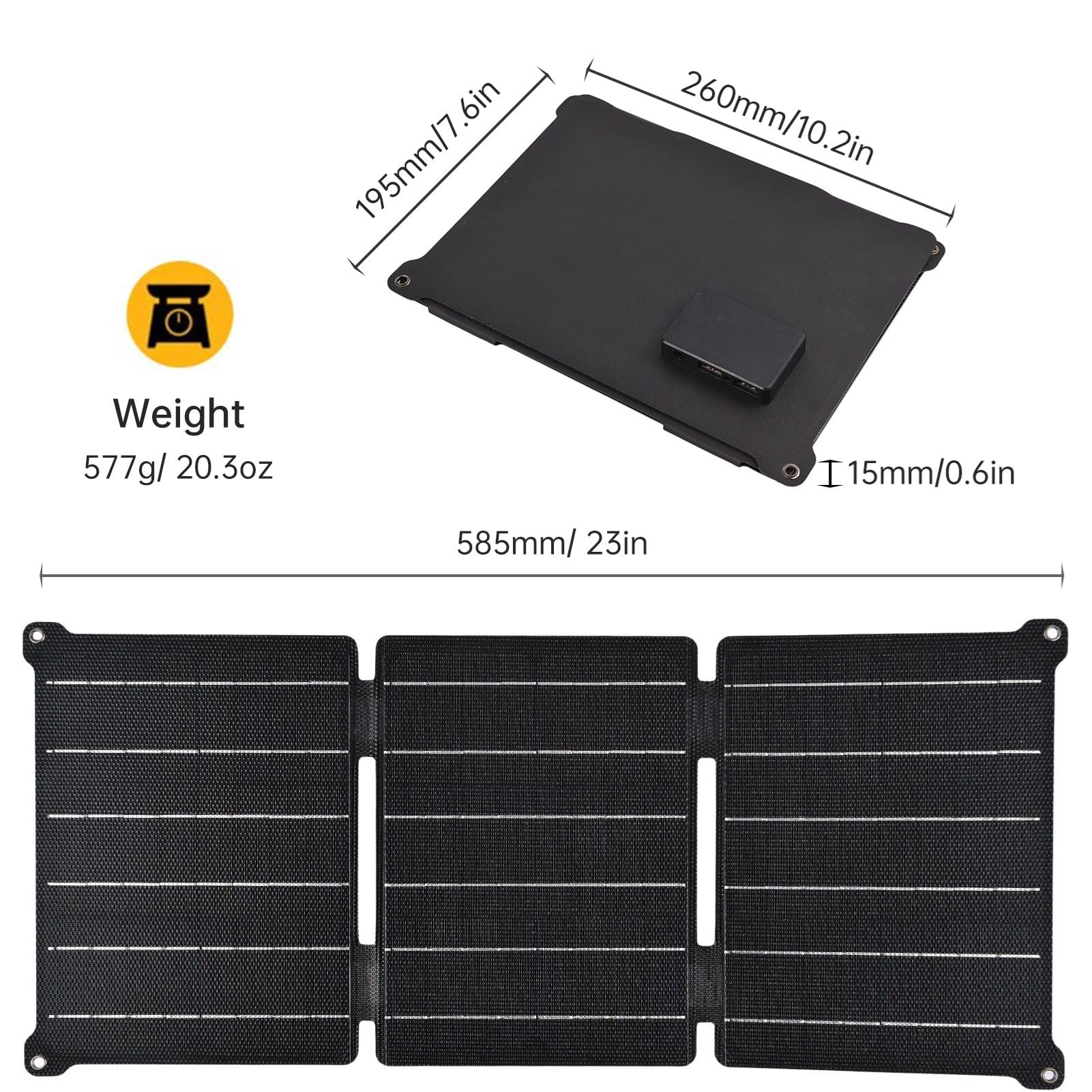 Keenso Panneau Solaire Pliable, Chargeur Solaire Haute efficacité pour Activités de Plein Air, Module avec Deux Sorties USB pour Randonnée, Camping, Voyage, Alimentation Portable (21W)