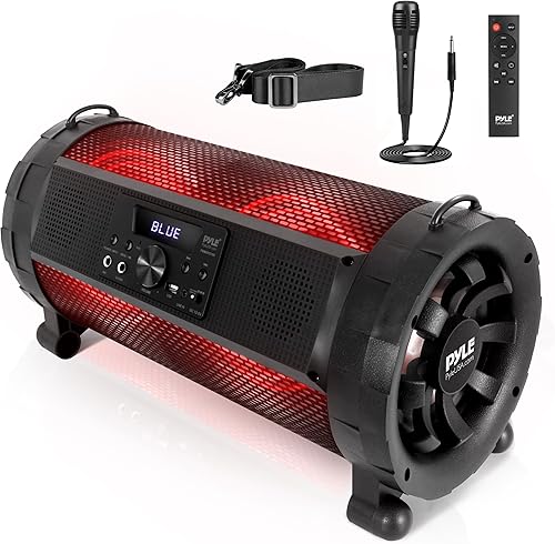 Pyle Boombox Street Blaster - Altavoz estéreo portátil inalámbrico de 300 vatios de potencia FMsistema MP3 con micrófonos con cable, control remoto,