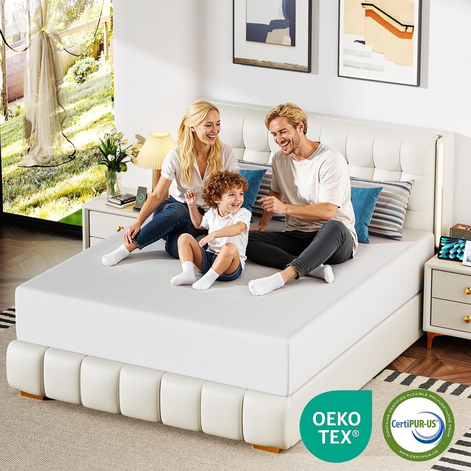 FDW 14 Inch King Mattress, Medium Firm Base Foam, Breathable & Comfortable with Removable Washable Zipper Cover, Bed in a Box, CertiPUR-US Certified, White