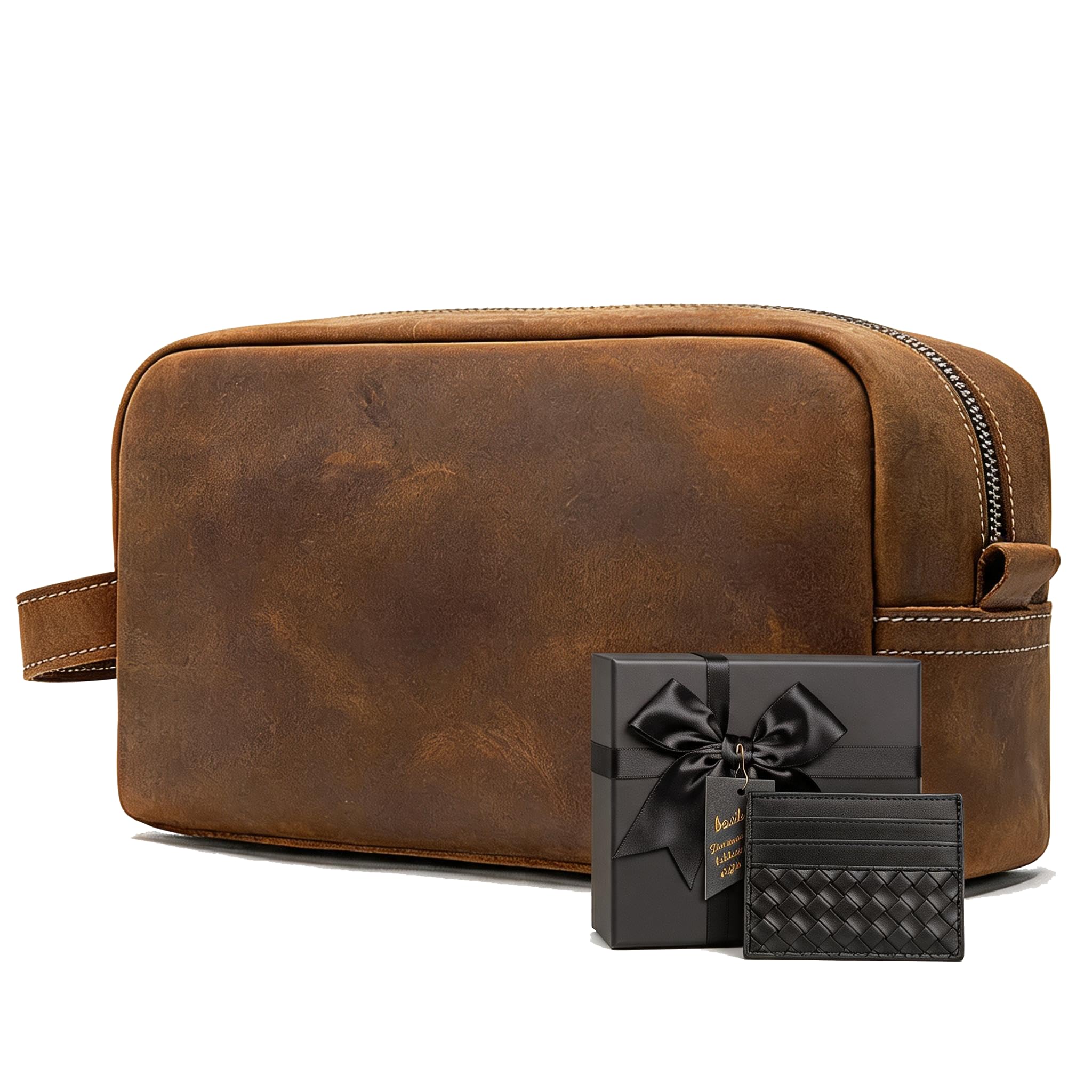 Neceser de viaje de cuero vacuno para hombre, kit de afeitado resistente al agua y organizador de cosméticos, bolsa de aseo unisex, Marrón1