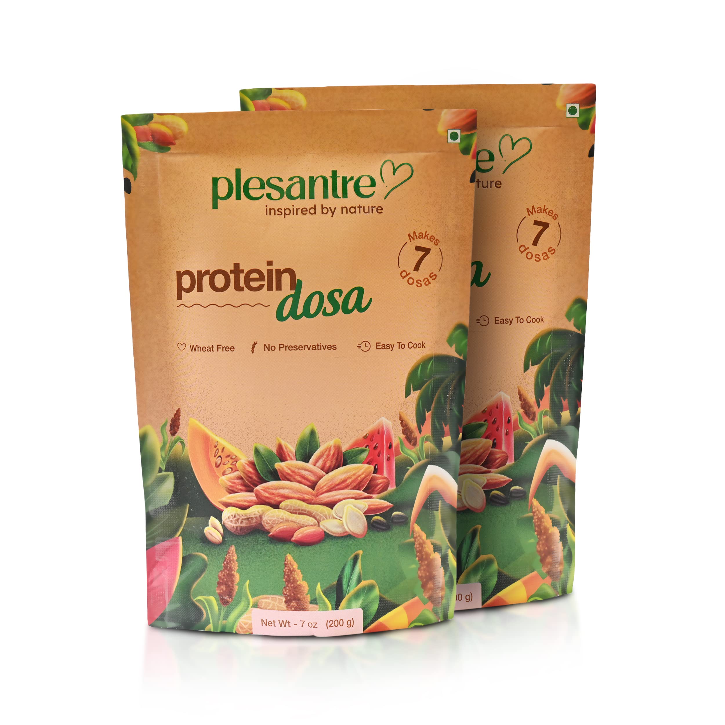 plesantre "Protein Dosa" NutriBlend Instant Dosa Mix - Plant-Powered Breakfast Delight with Almonds, Peanuts, Sprouts, Millets, and Seeds - High Fiber, Low GI, Gluten-Free - Ideal for Fitness, Sports, Muscle Building, and Weight Management - 200g x 2 (B09TB6GYTD) Amazon Price History, Amazon Price Tracker