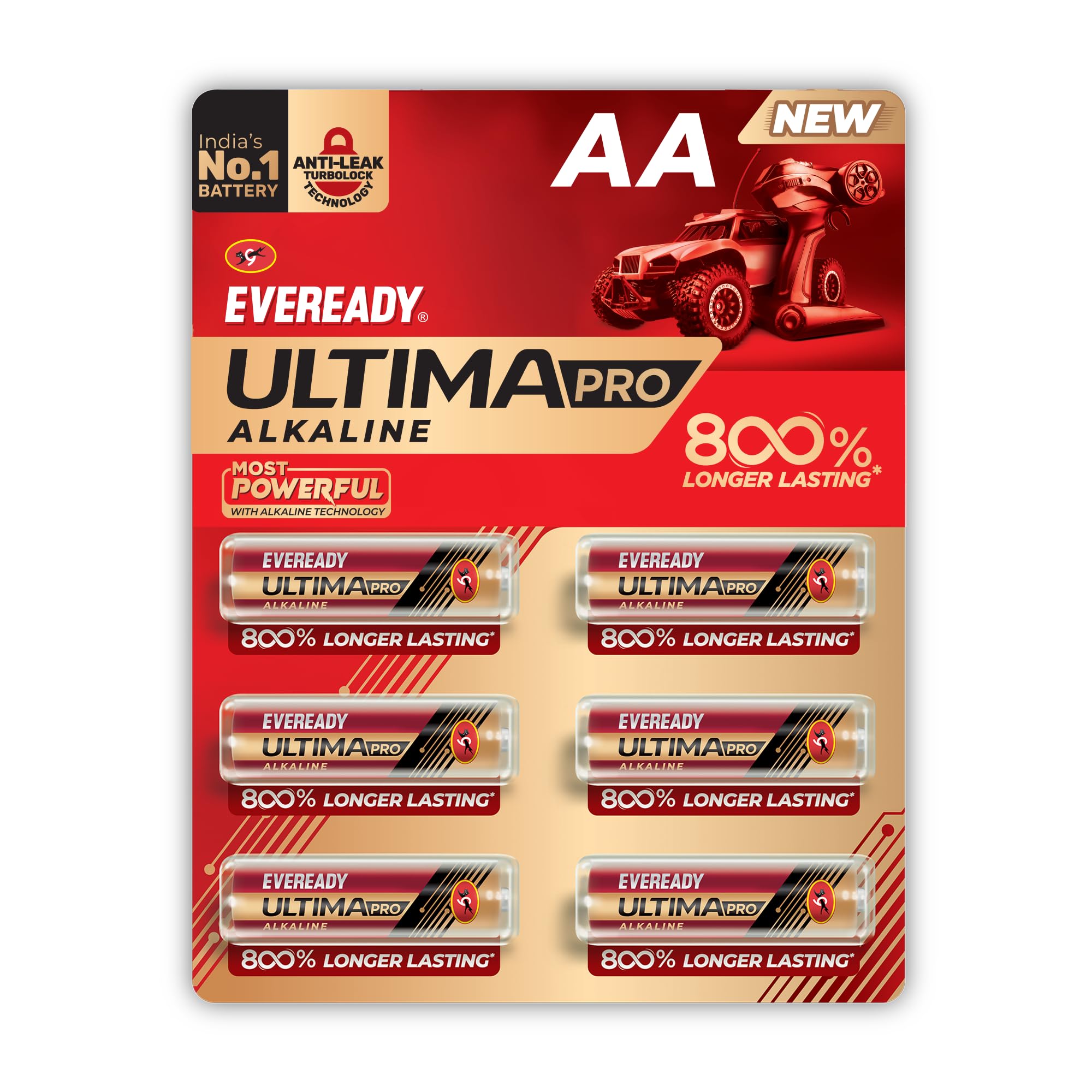 Eveready Ultima Pro Alkaline AA Battery, 800% Longer Lasting, Anti-Leak Turbolock Technology, Eco-Friendly Batteries for Ultra High Drain Devices & Toys, Pack of 6-image-47