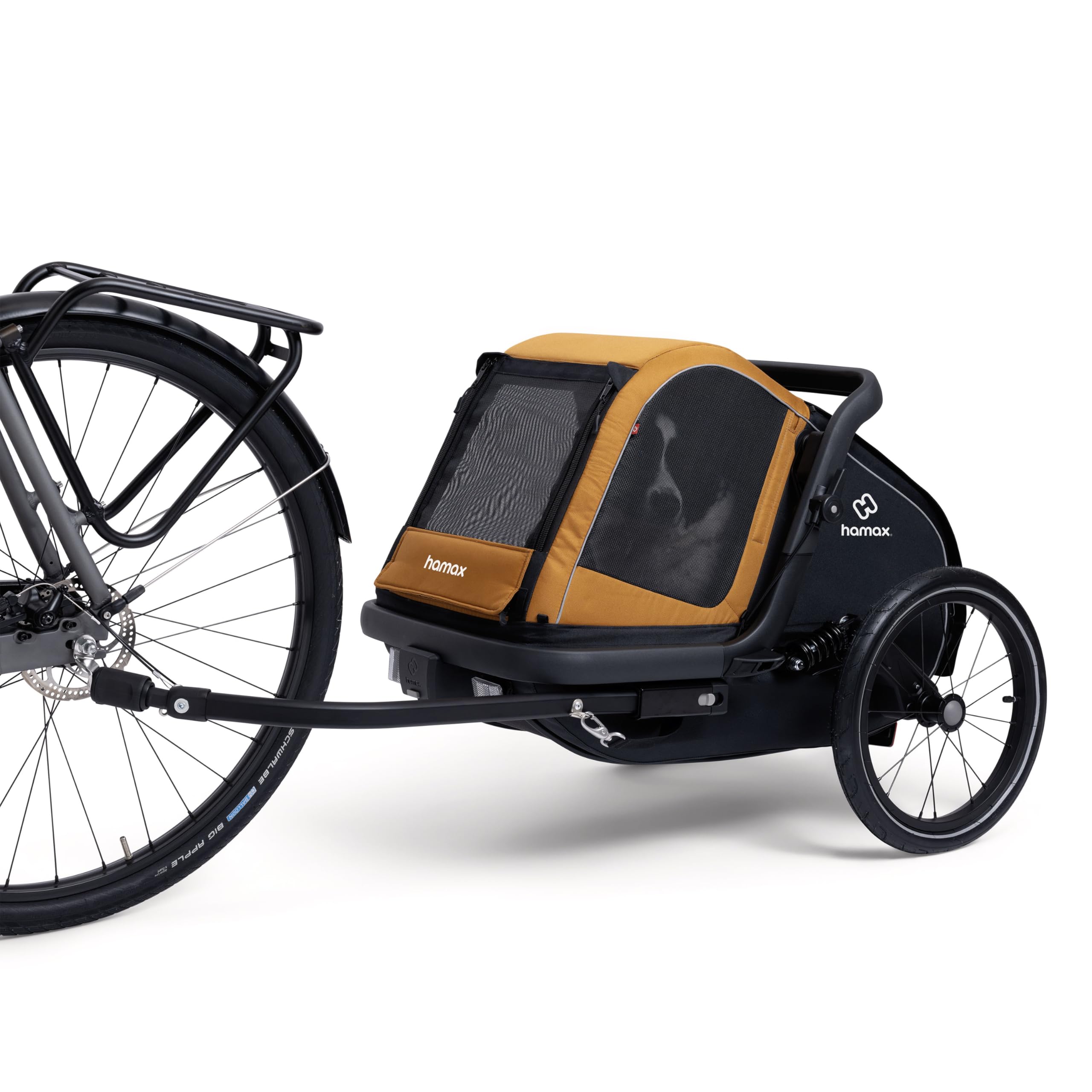 Hamax - Milou S Remorque Vélo Chien 20 kg - Suspension Réglable 3 Positions - Pliable - Frein de Stationnement - Jaune et Noir