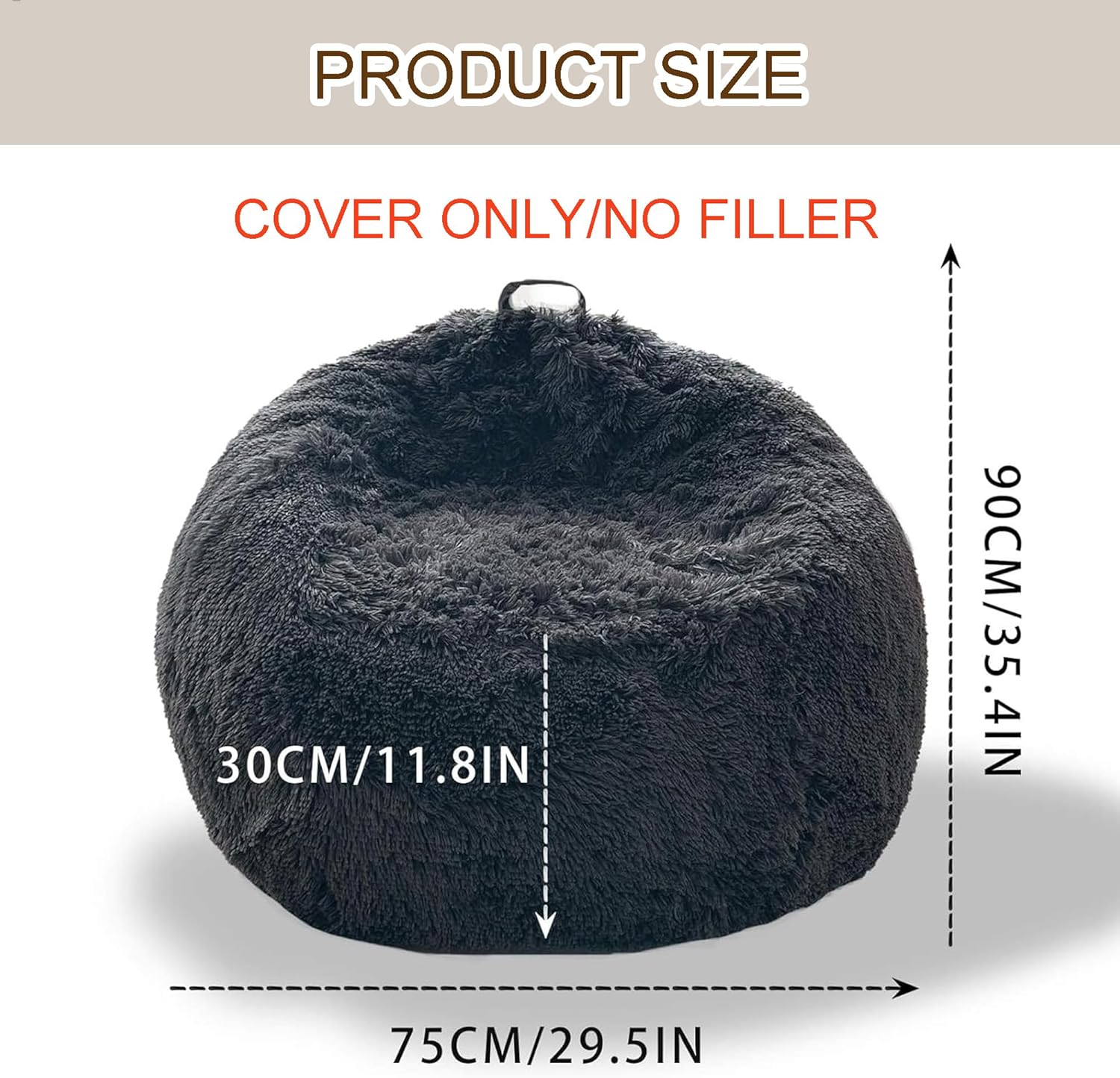 BCU Bean Bag Chair Cover Ultra Soft Fluffy Faux Fur Beanbag Cover Plush Living Room Chairs Cover for Adults and Kids, Black