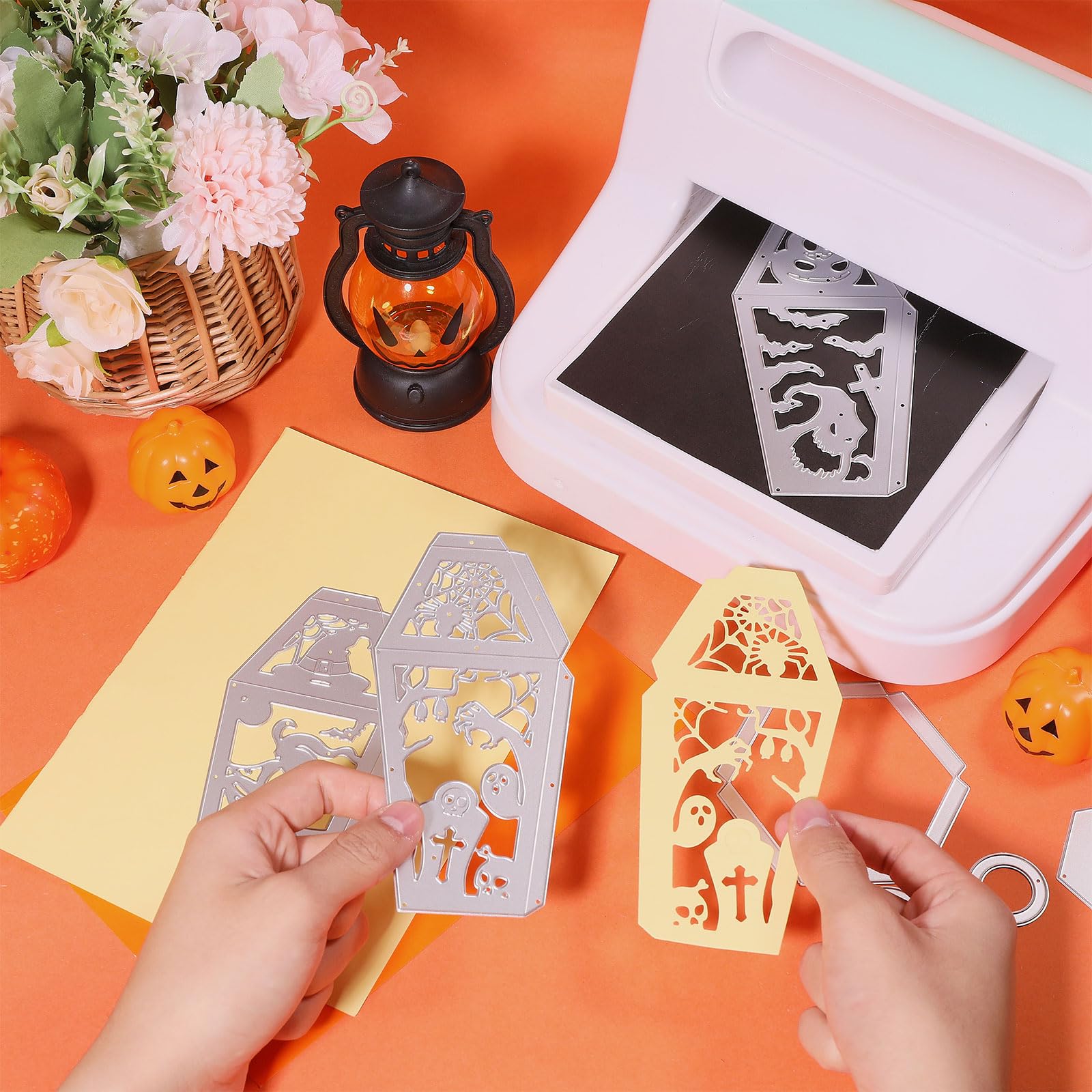 GLOBLELAND 3D Halloween Lantern Frame Cutting Dies for Card Making Witch Spider Bat Black Cat Metal Die Cuts Tombstone Pumpkin Cutting Dies Templates for Scrapbooking Journal Paper Craft Decor - Image 4