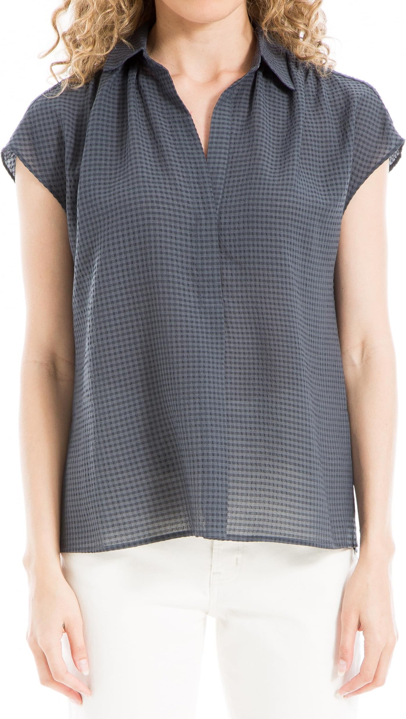 Max StudioWomen's Crepe Short Sleeve Collar Top