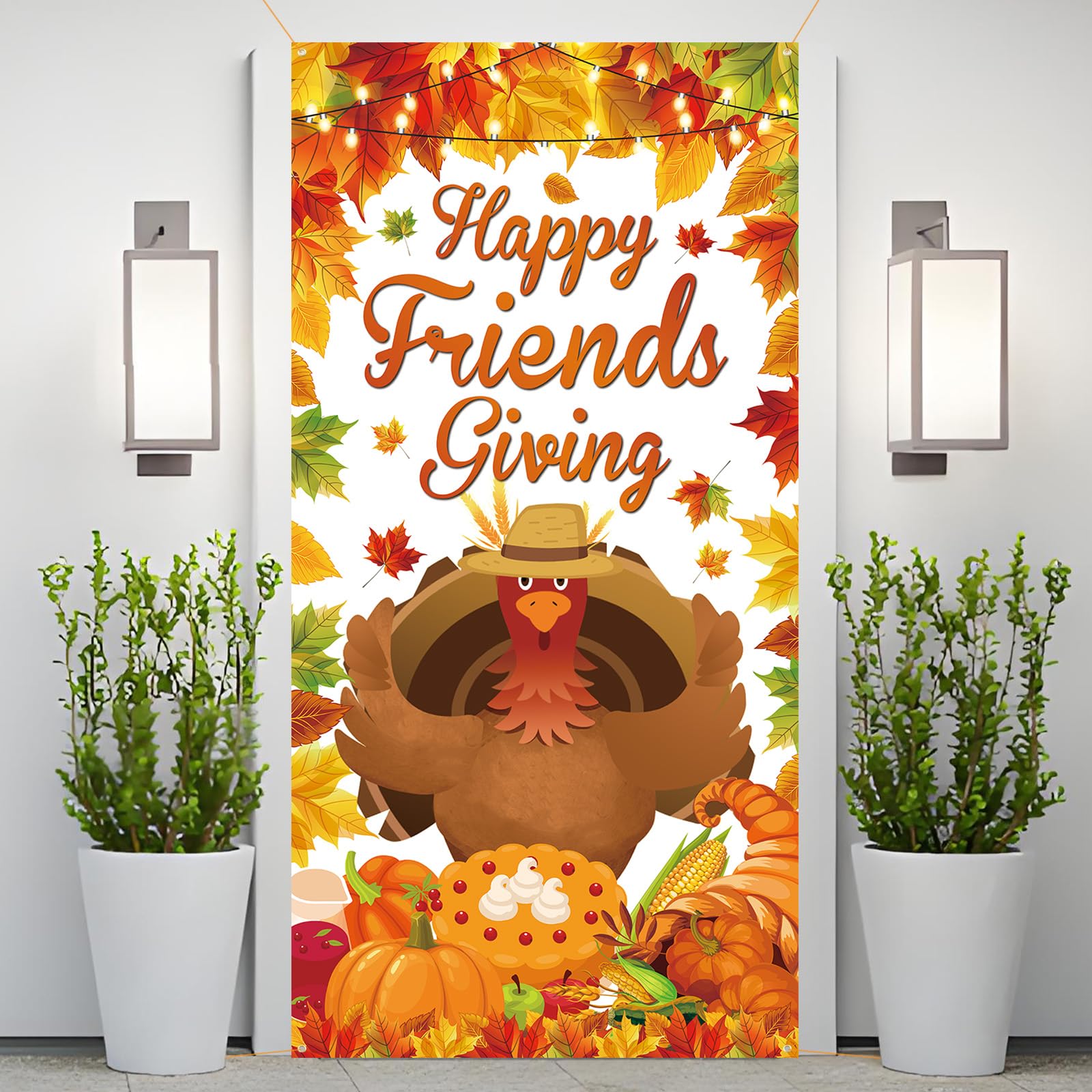 Happy Thanksgiving Banner Friendsgiving Decorations, Friendsgiving Door Cover Fall Party Decorations