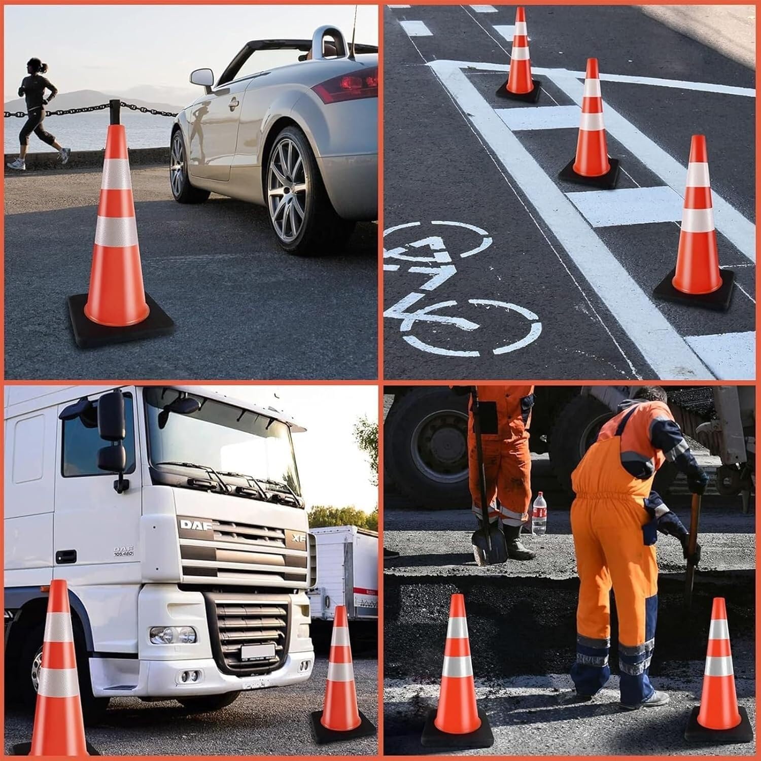 Barrières de signalisation Cône de sécurité routière avec Base lestée Noire, cône Orange avec col réfléchissant, for parkings, Routes Barrière Extensible pour cône(27x27x45cm)