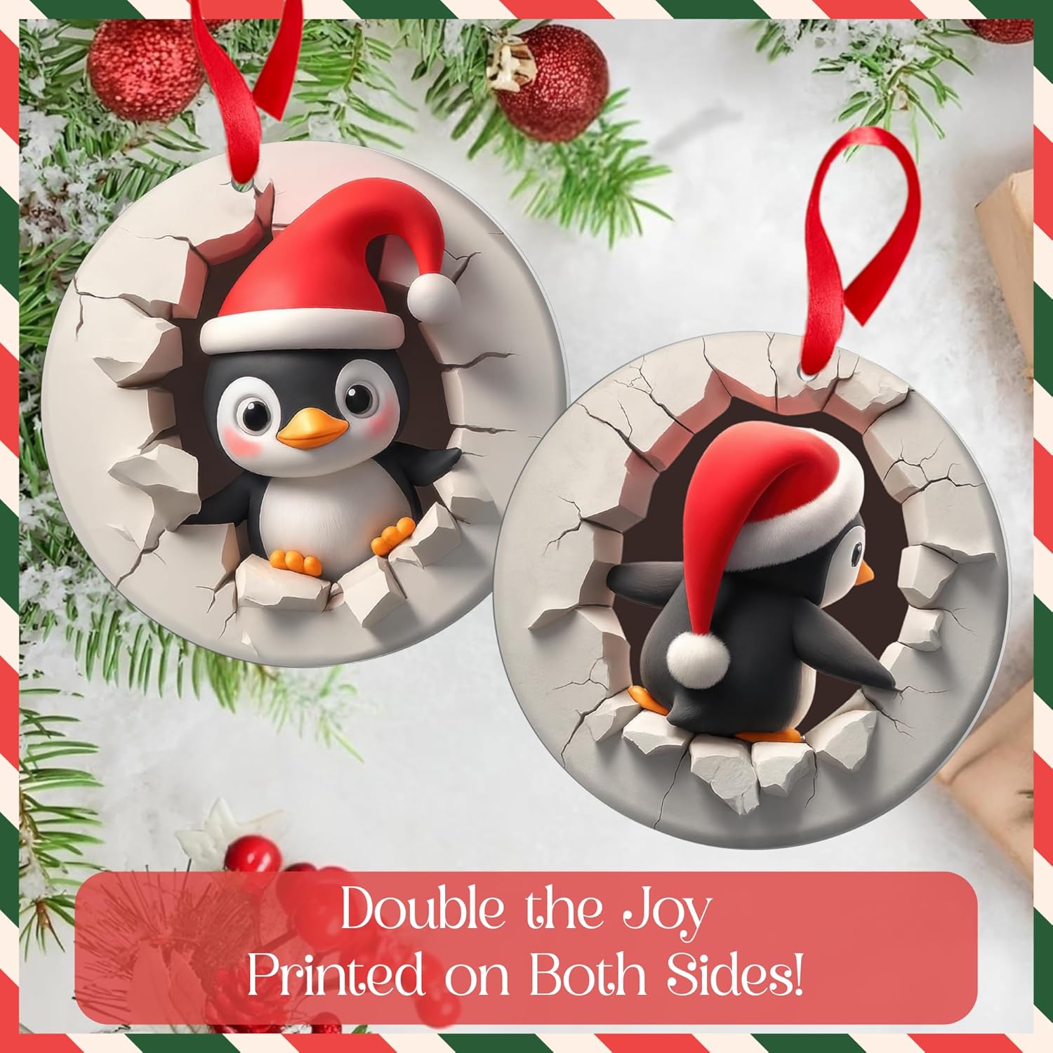 Penguin Ornament 2D – Penguin Christmas Ornaments, Penguin Ornaments for Christmas Tree, Funny Penguins Decorations for Tree, Cute, Animal Gifts for Women, Men, Couple, Wife, Husband, Animal Ornament - Image 4
