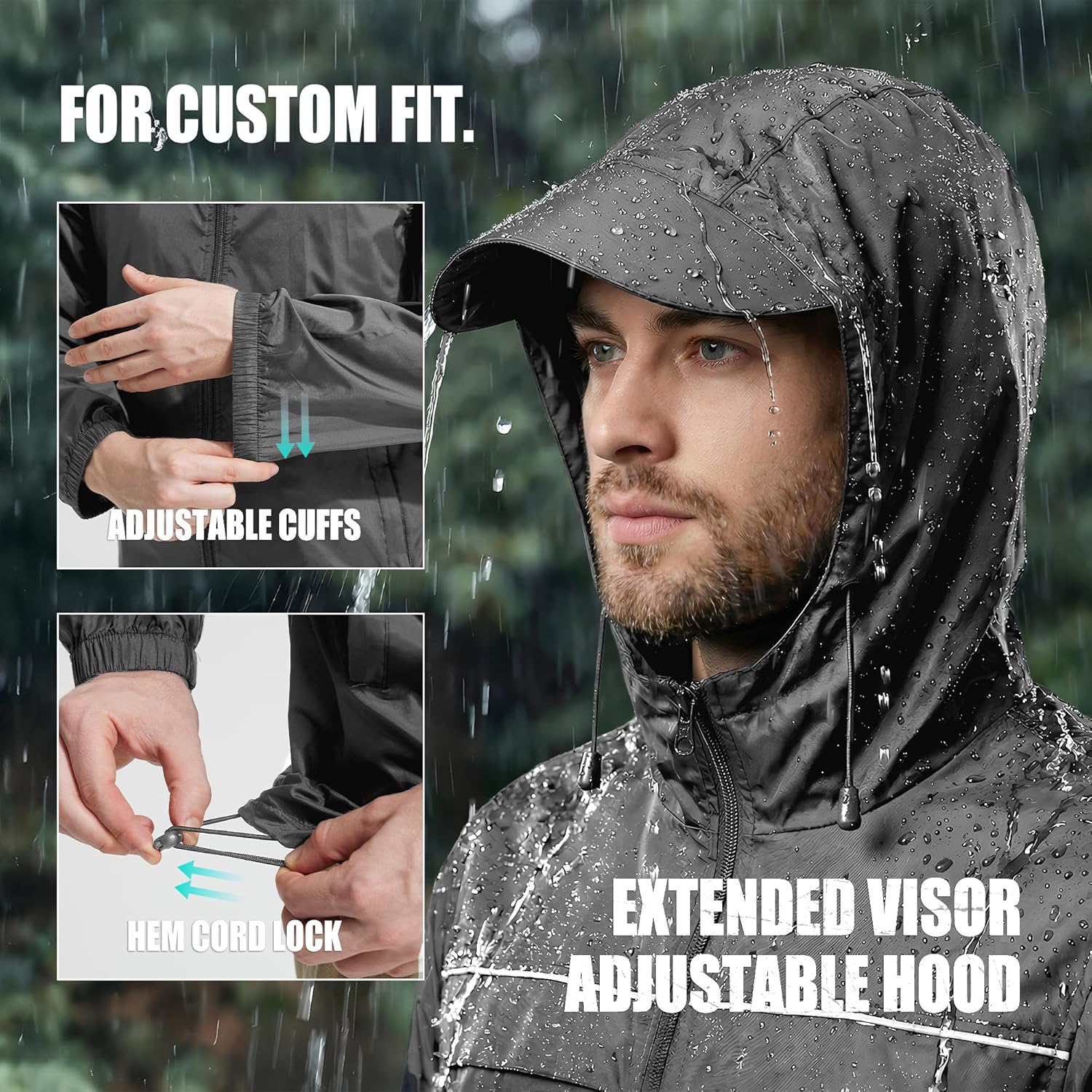 ZITY Mens Rain Jacket with Lining Waterproof Lightweight Rain Coats Packable Hooded Windbreaker for Hiking Golf Cycling
