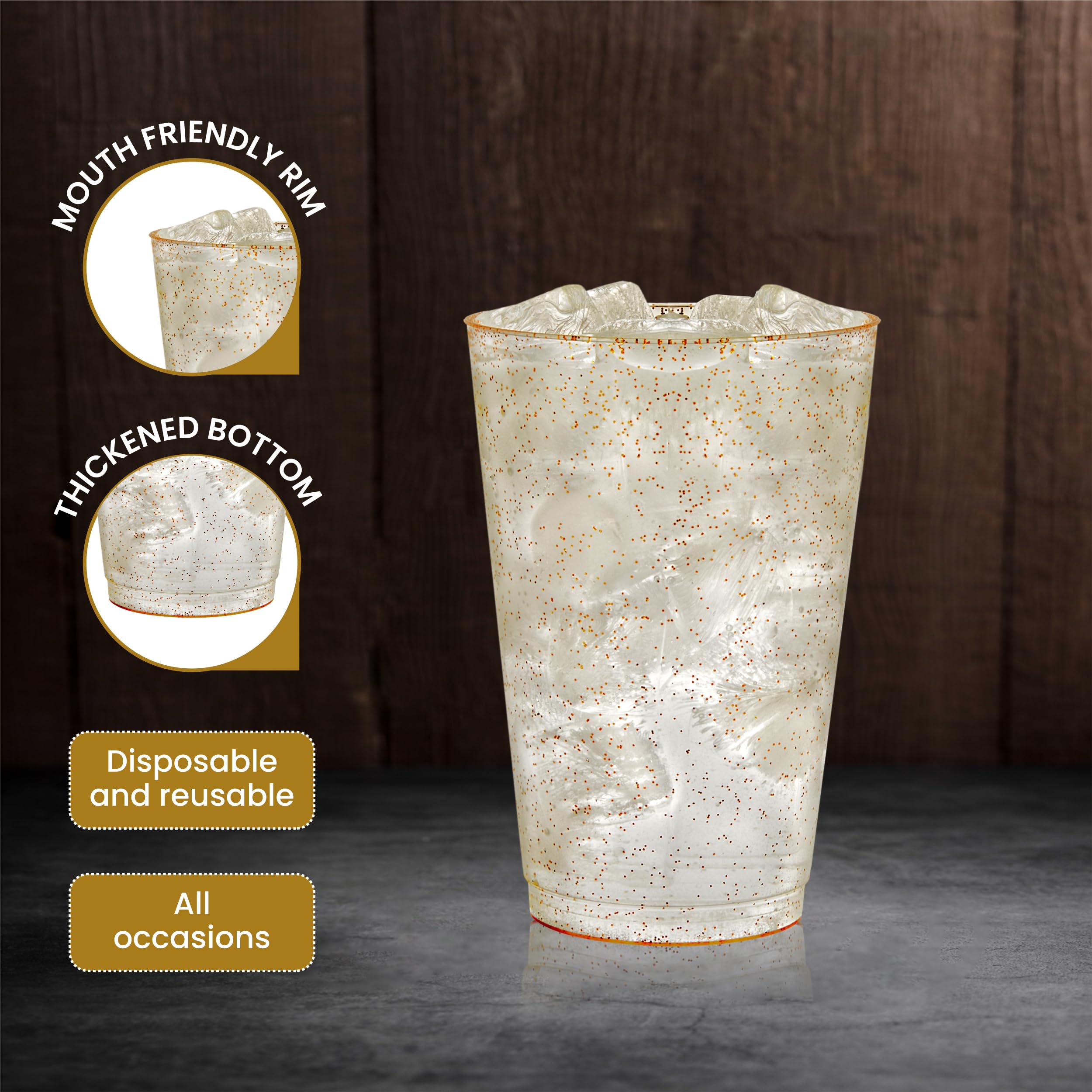 Amazon.com: R-kay 14 oz Gold Glitter Plastic Cups For Party - 50 Pack Gold  Plastic Cups - Hard Disposable Cups - Premium Heavy Duty Gold Cups -  Disposable Cocktail Glasses - Party