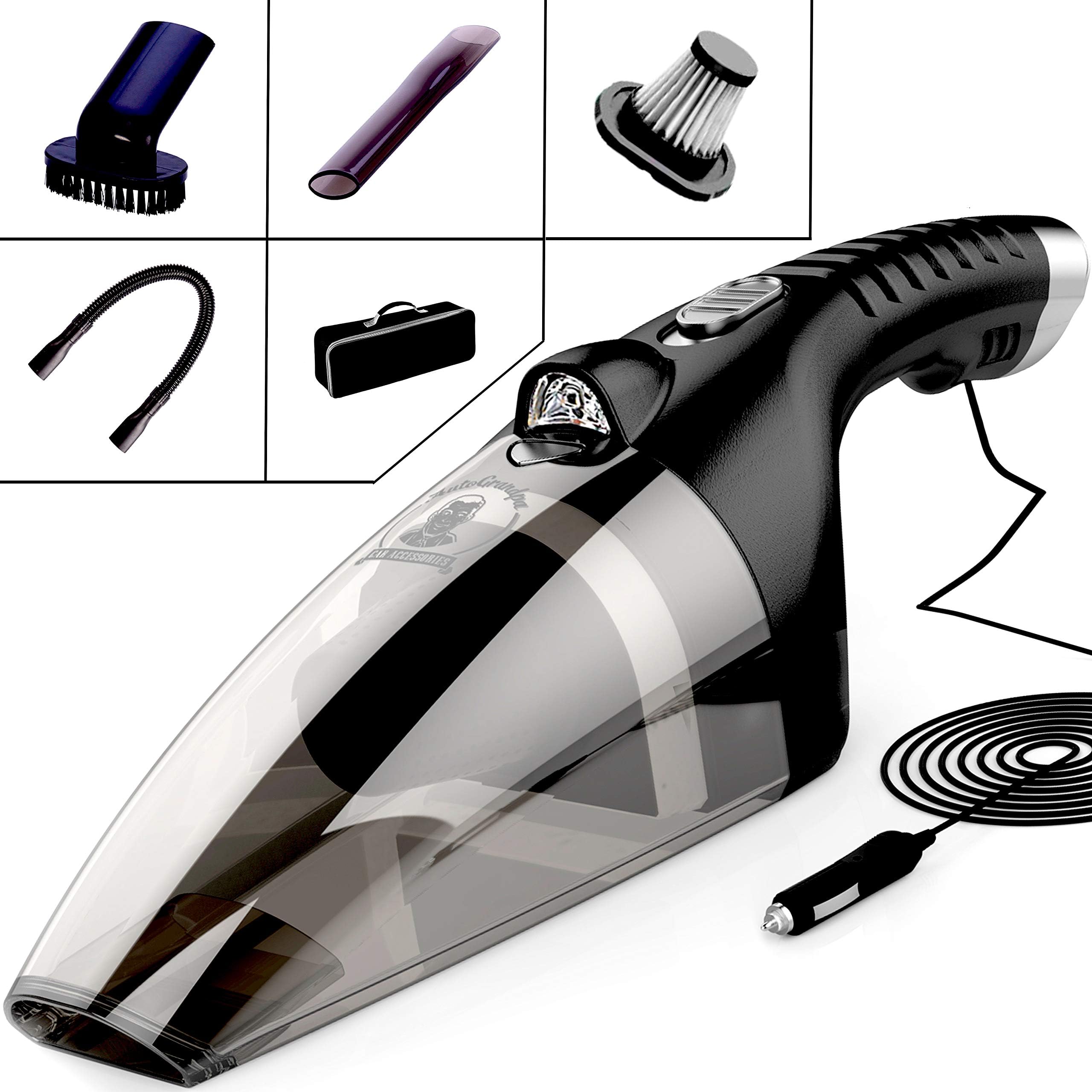 AutoGrandpa Car Vacuum Cleaner 12V, Powerful 120W 6000PA Suction, Portable & Handheld Vacuum For Car, Wet & Dry Reliable Car Vacuum, 3 Nozzles, 5-Meter Power Cord, Carry Bag & Dust & Liquid Suction
