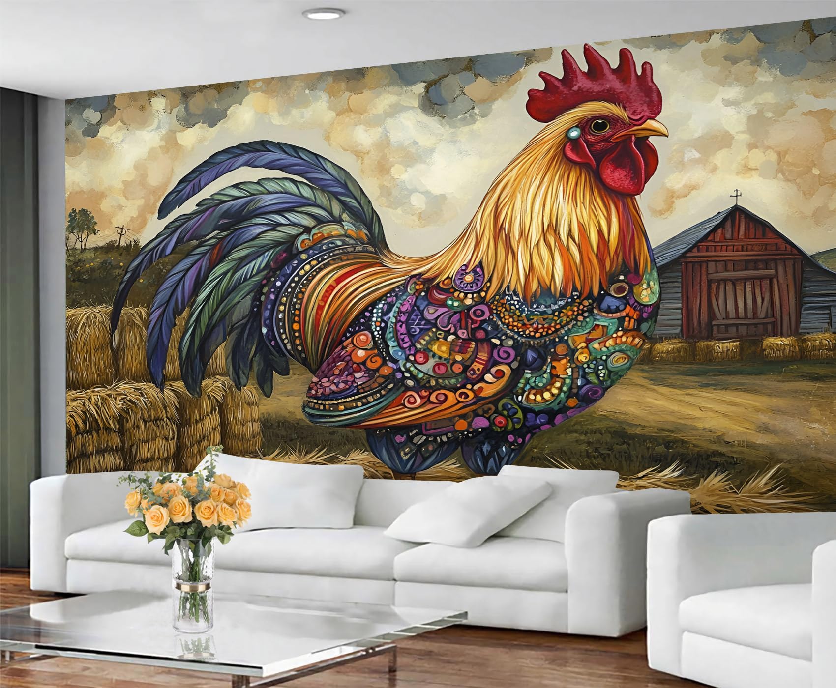 GIVLWF Rooster Large Mural & Room Decor, Country Bedroom Wallpaper, Farmhouse Animals Wall Paper for Living Room, Non-Self-Adhesive, Murals for Walls — image 1