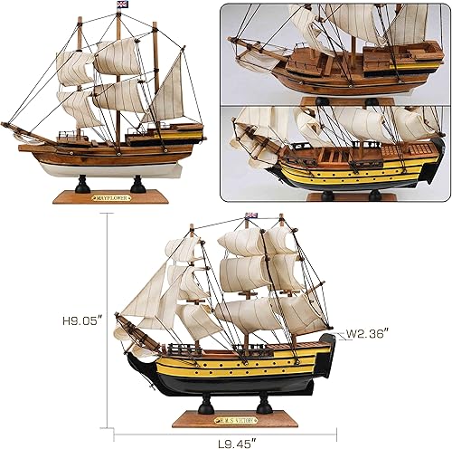 Miniatura 2 de SAILINGSTORY - Modelo de madera para velero, modelo de velero, decoración Mayflower, Victory 9.5 pulgadas, juego de 2 unidades